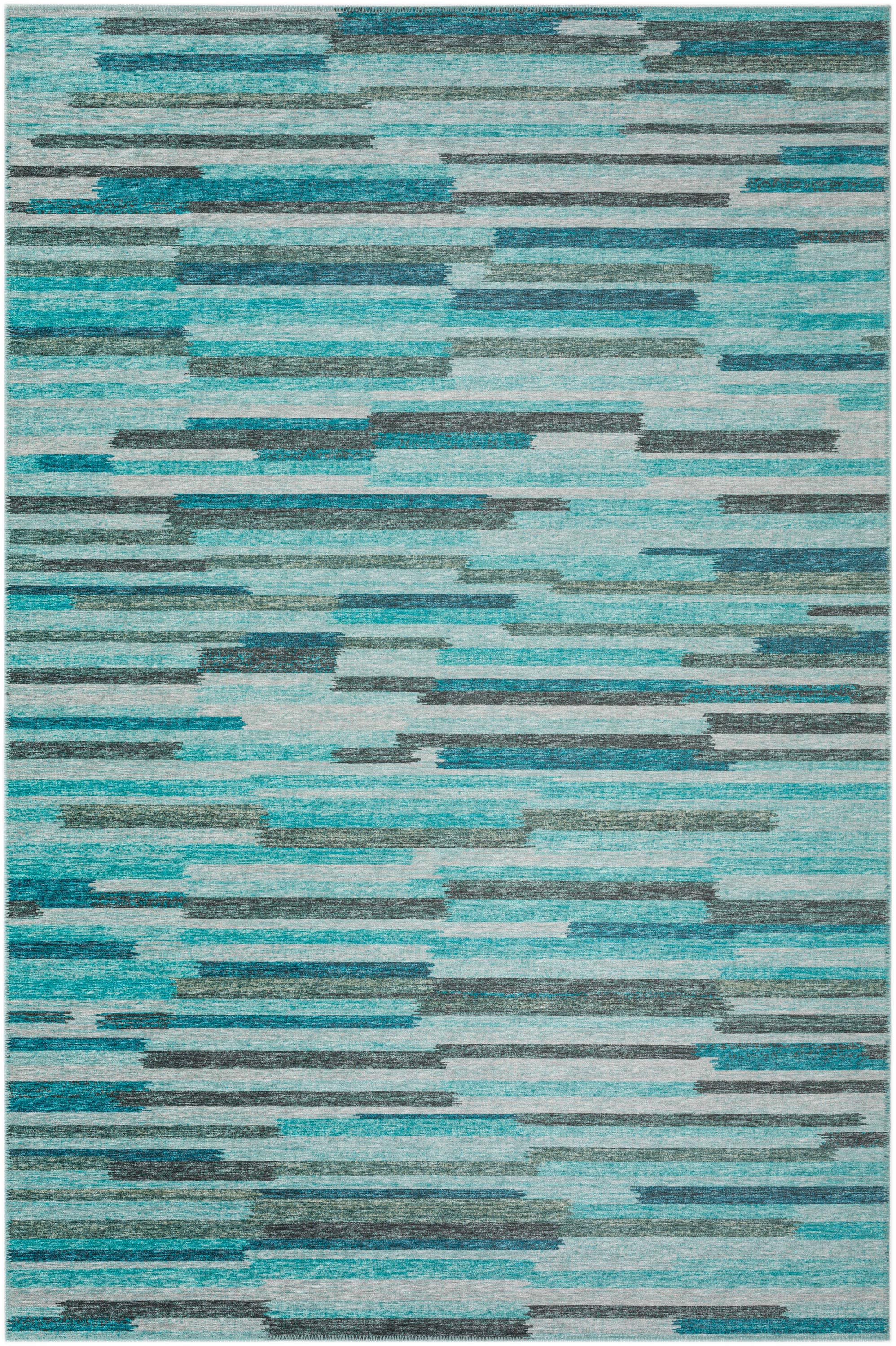 Addison Rugs AYU38TU9X12 Yuma 9 x 12 (ft) Chenille Turquoise Rectangular Indoor/Outdoor Stripe Coastal Area rug