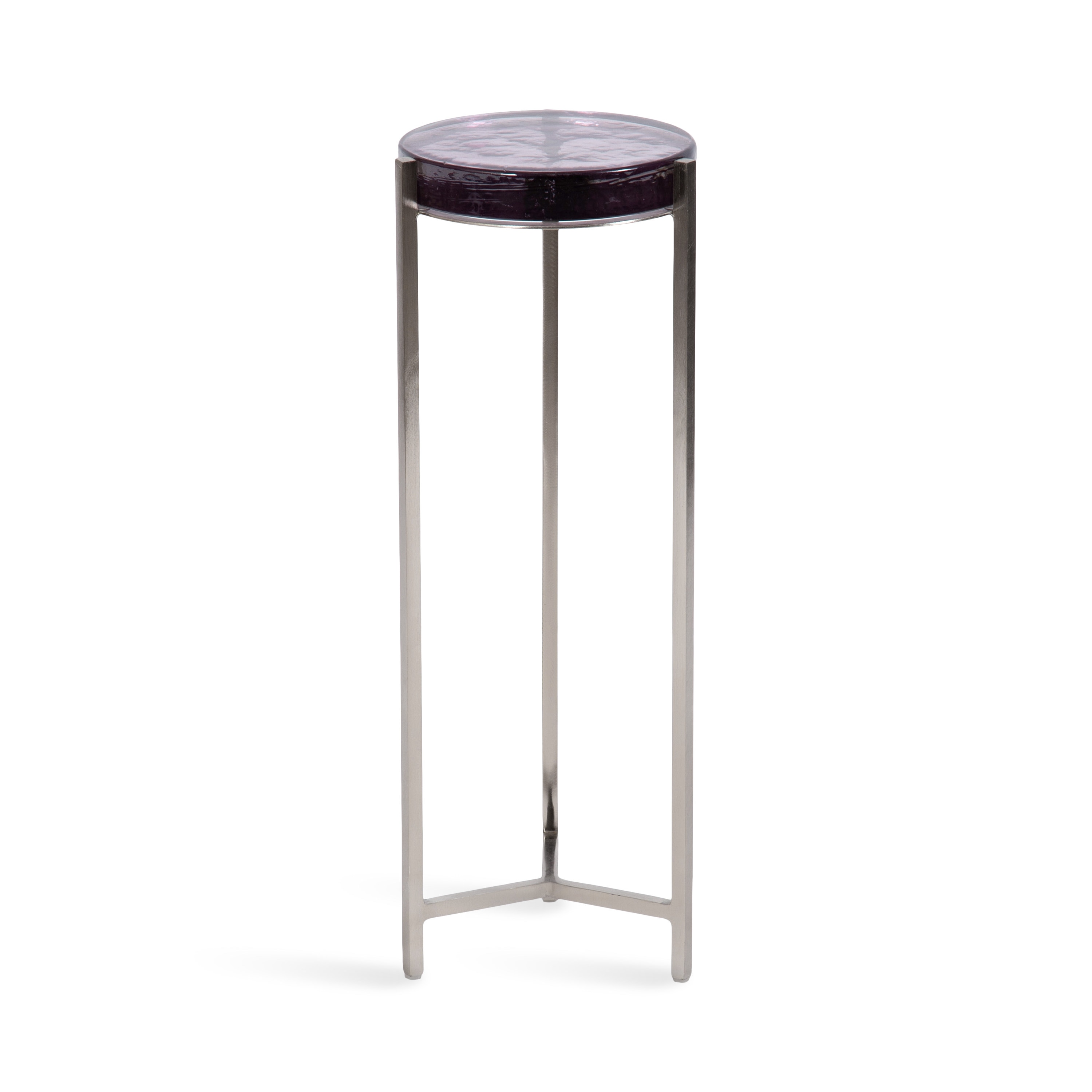Kate and Laurel 228594 Aguilar 9.00-Inches W x 23.00-Inches H Silver/Purple Glass Round Modern End Table Assembly Required
