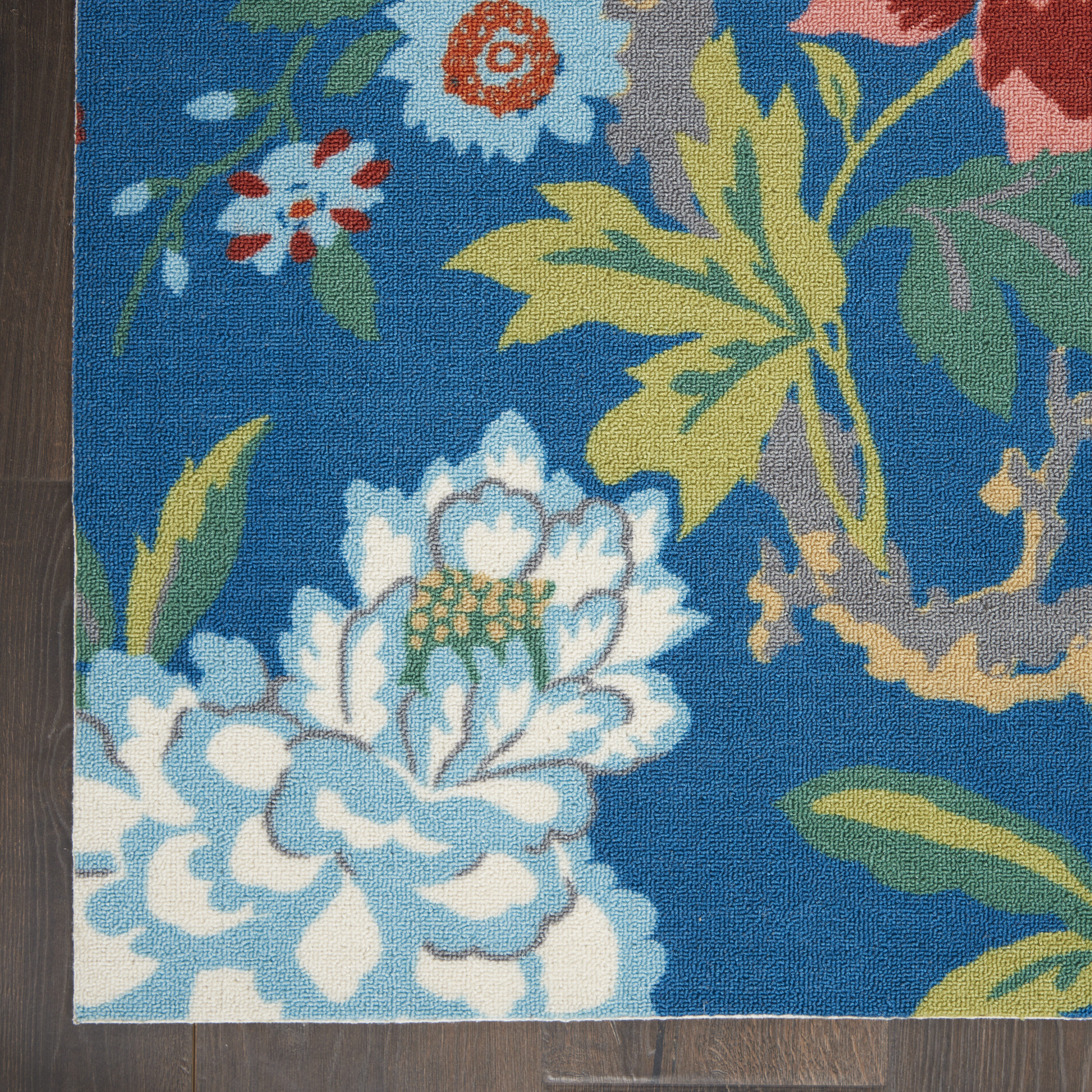 Blue Multicolor Floral Synthetic 4' x 6' Reversible Area Rug