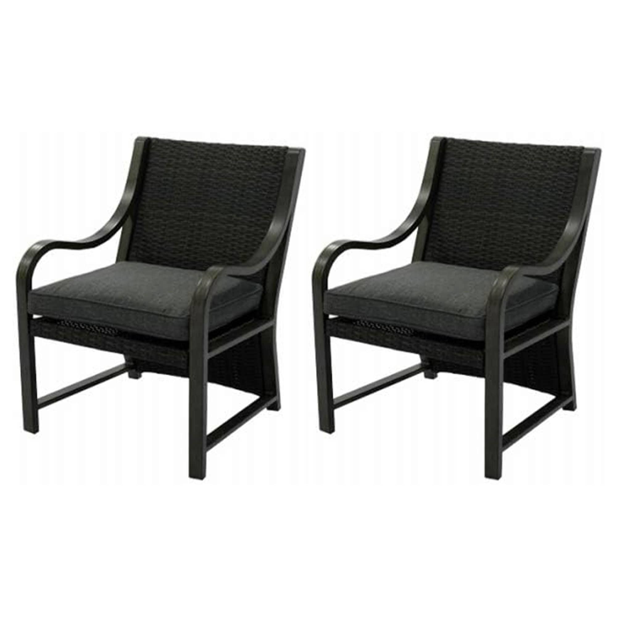 Four Seasons Outdoor Product 399380 Set of 2 Black Aluminum Frame Stationary Dining Chair with Black Mesh Seat