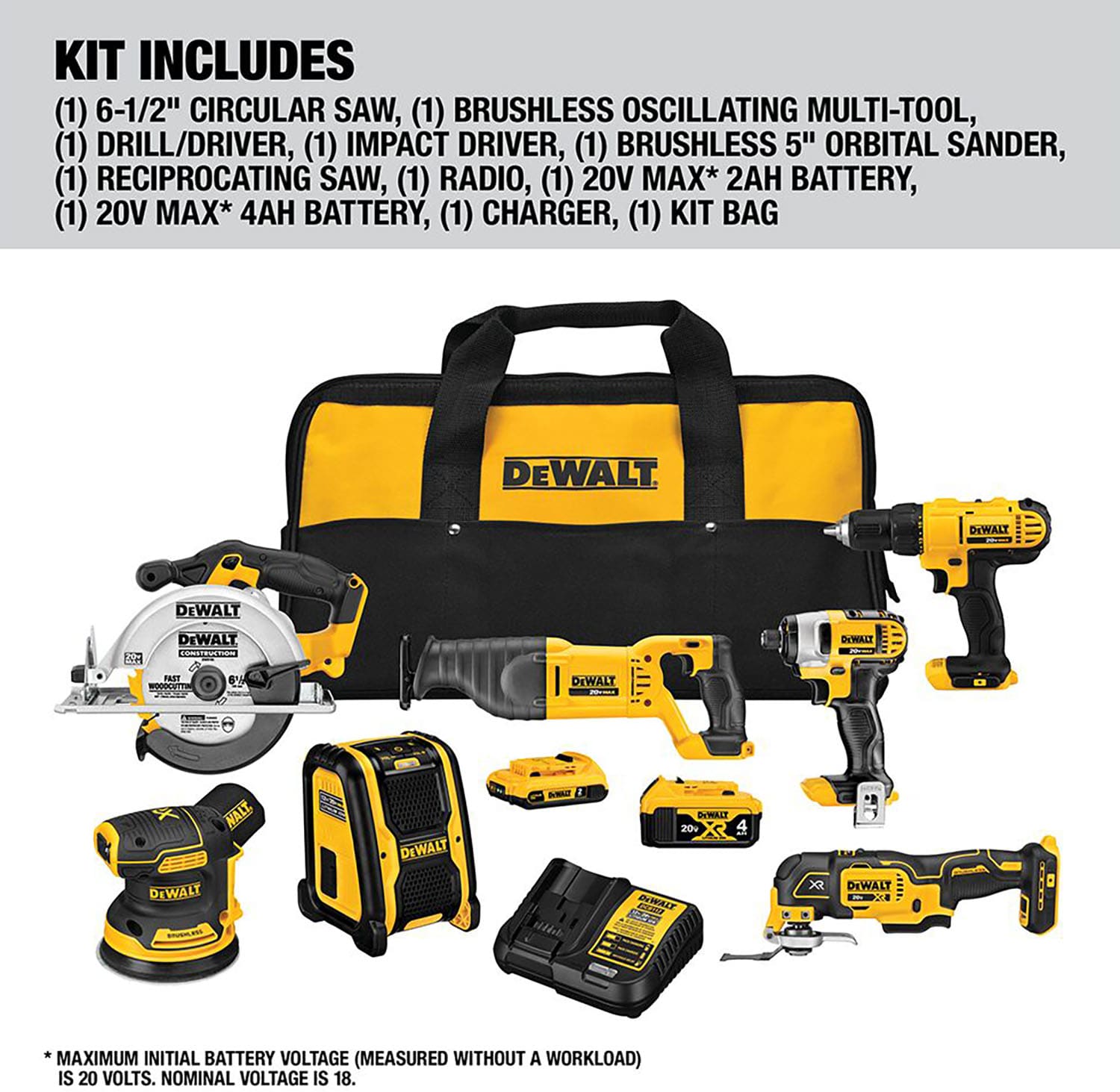 DEWALT 6-Tool 20-Volt Max Power Tool Combo Kit With Soft Case (2-Batteries  And Charger Included) In The Power Tool Combo Kits Department At 