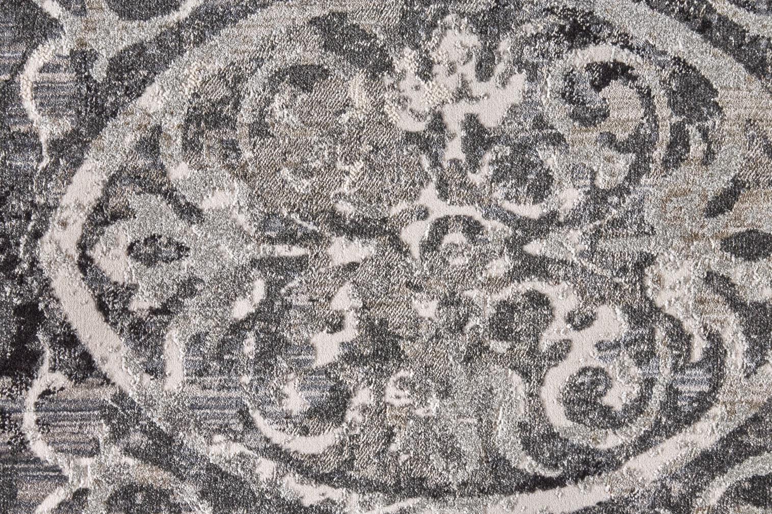 Ivory and Gray Distressed Rectangular Cotton Blend Rug