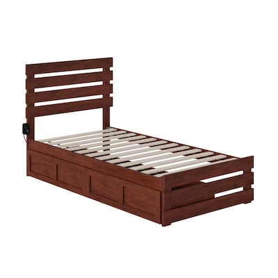 Atlantic Furniture Oxford Walnut Twin, New Wood Platform Bed Frame Xl Twin Size Solid Hardwood