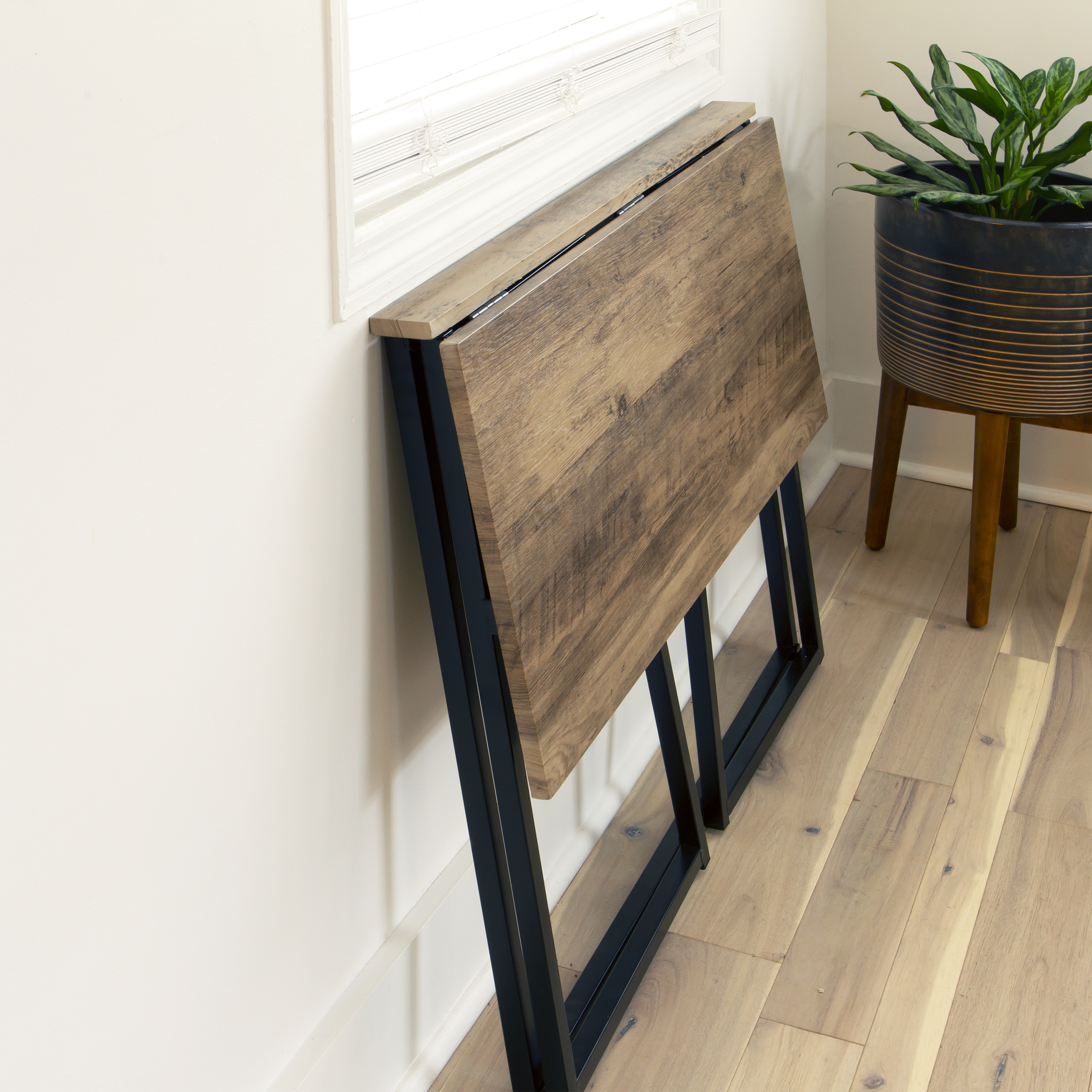 Small Rustic Natural Wood and Black Foldable Desk