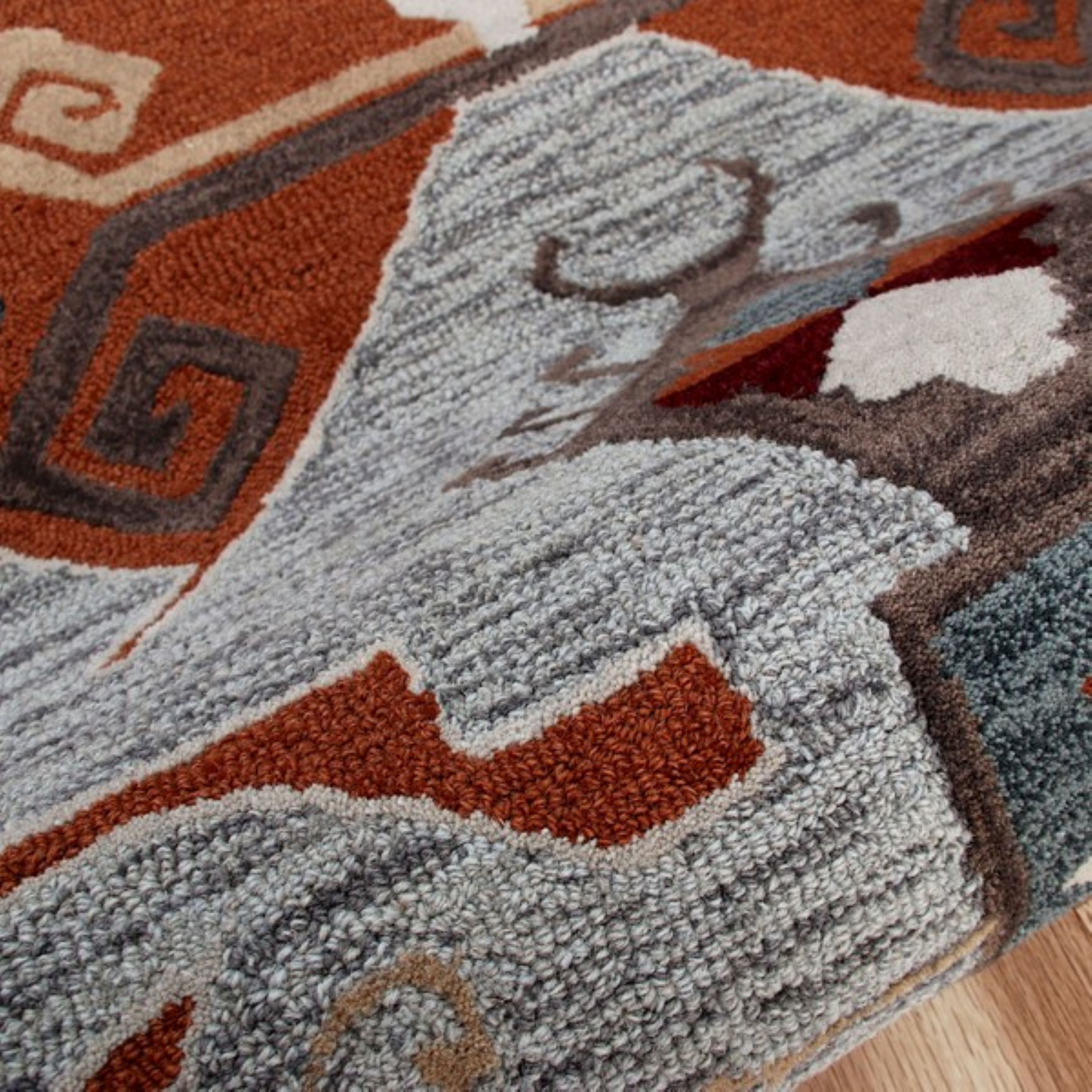 Handmade Gray and Terracotta Wool Round Rug, 4 ft