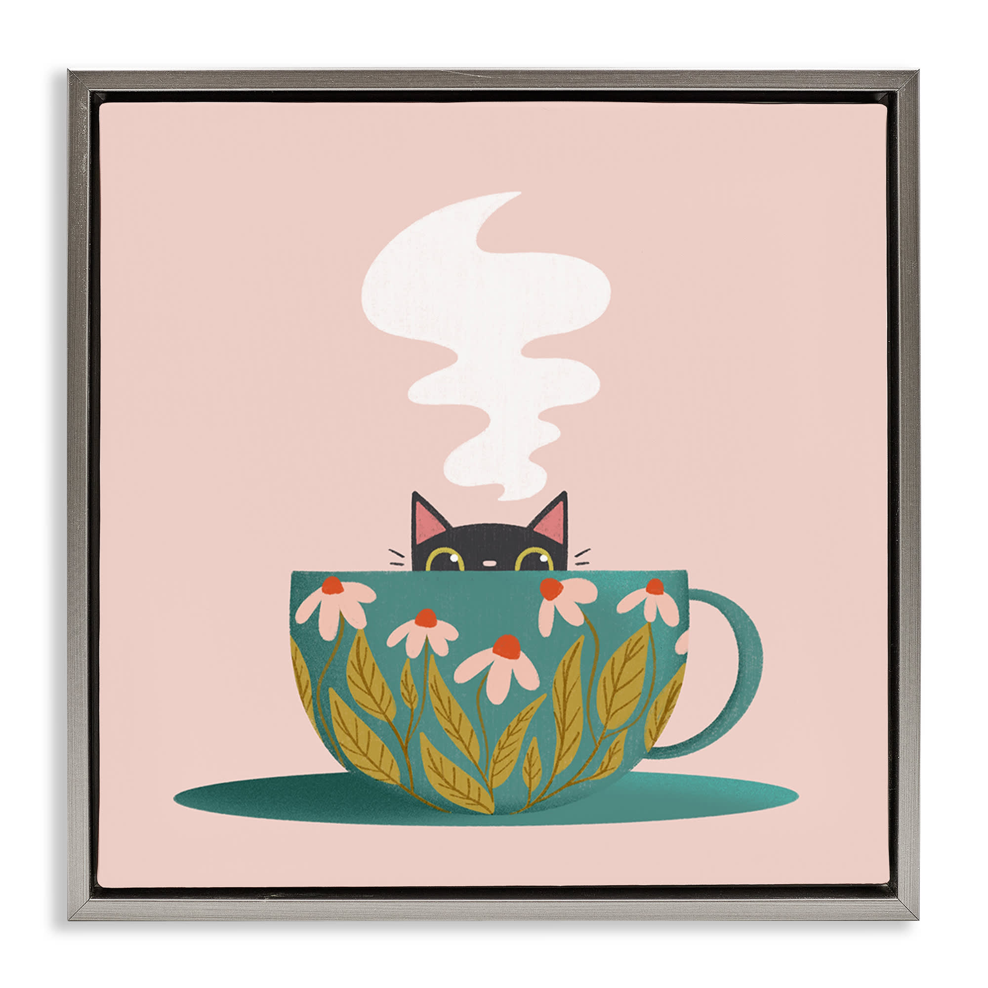 Stupell Industries BT-445-FFL-24X24 Cat Peeking Over Teacup Floating Frame design by Sarah Hickman