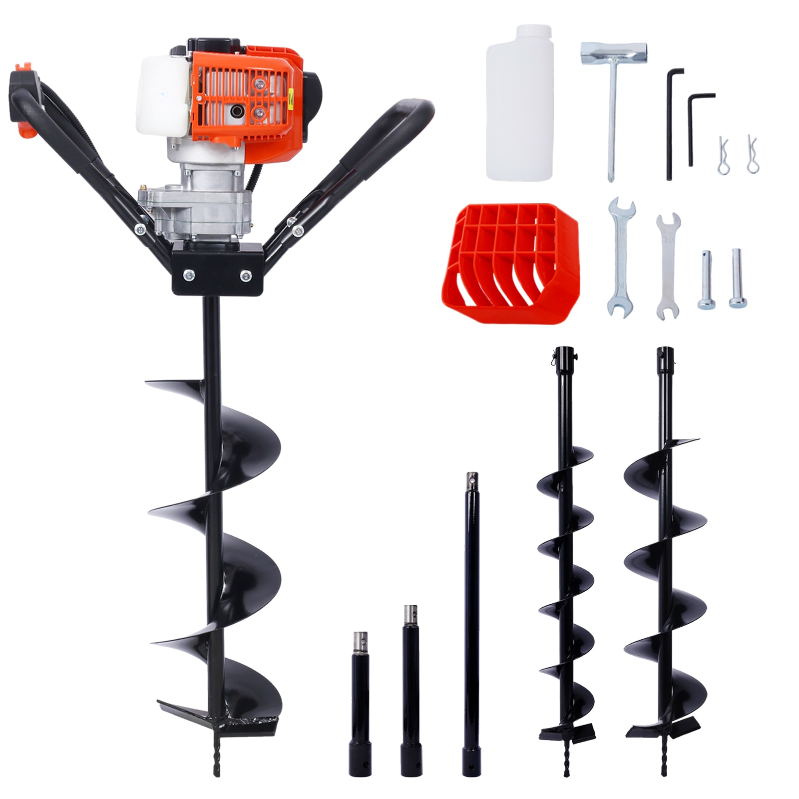 Tatayosi T-465S00050 V-Type 52CC 2 Stroke Gas Post Hole Digger One Man Auger EPA Machine Soil Digging Fence Hole Digger With L4 inch + L6 inch + L8 inch Replacement DRILL BITS + EXT ROD KITS