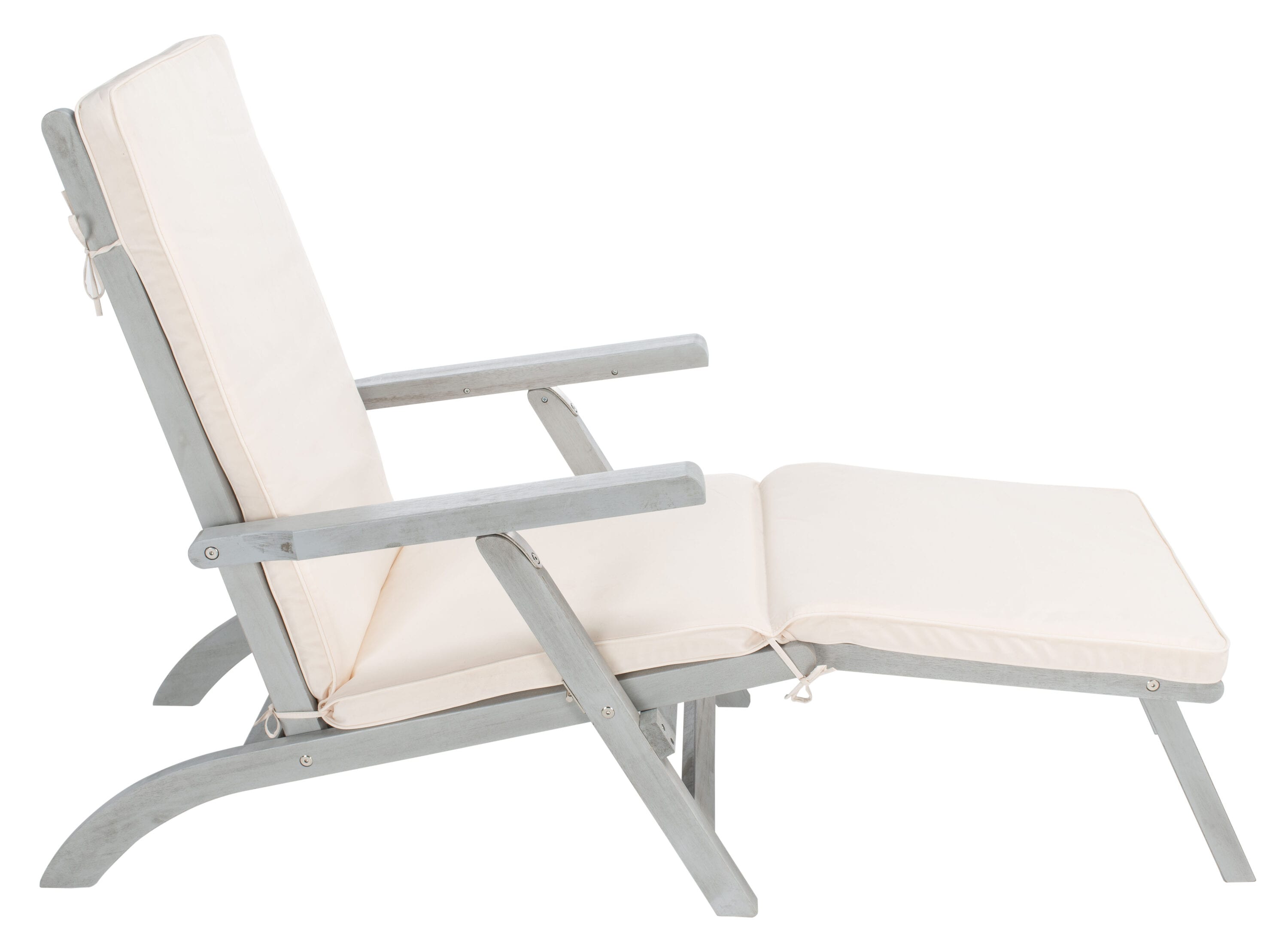 Ocean Liner Inspired 48" Grey Acacia Wood Chaise Lounge with Beige Cushion