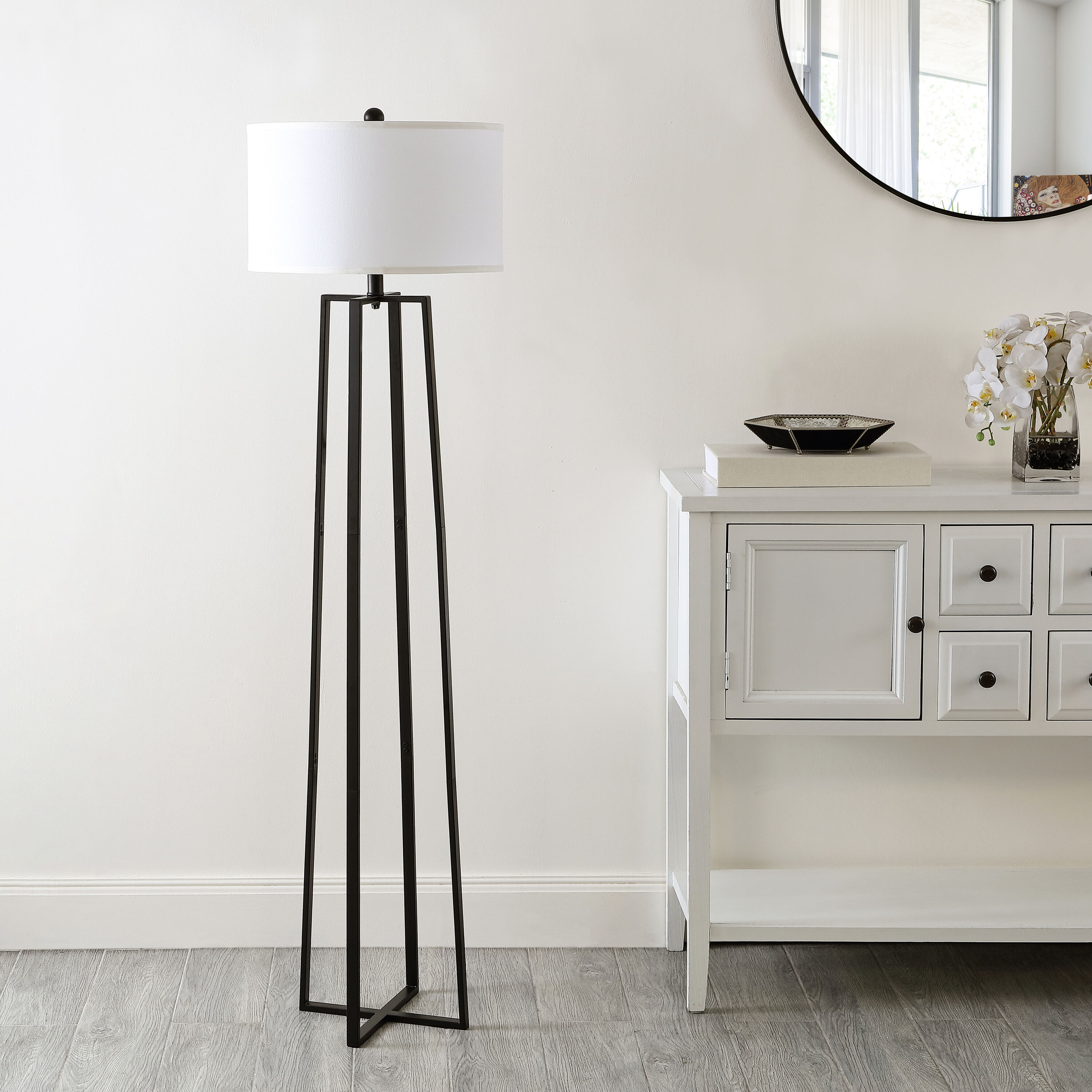 Kairi 60" Black and Bronze Minimalist Floor Lamp