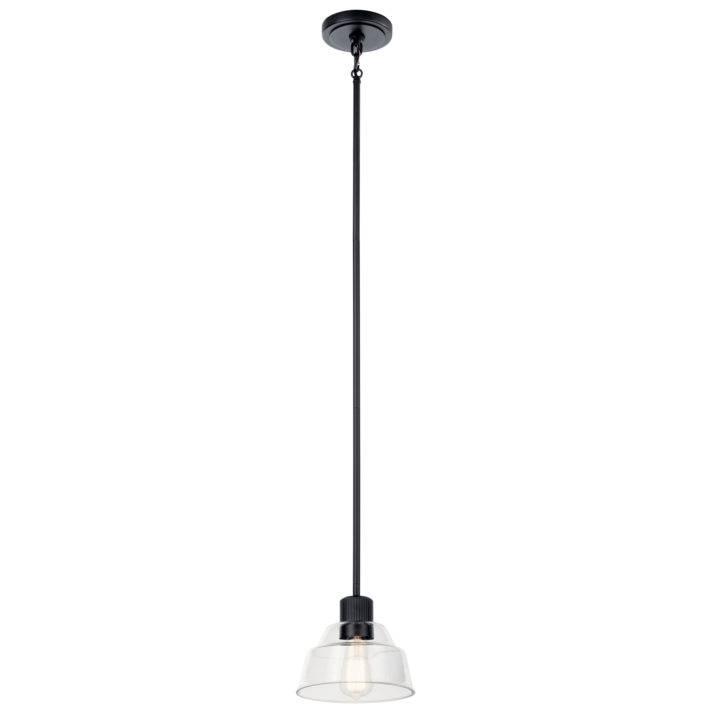 Kichler 52405BK Eastmont 1 -Light Black Vintage Clear glass Schoolhouse Small Hanging Pendant light