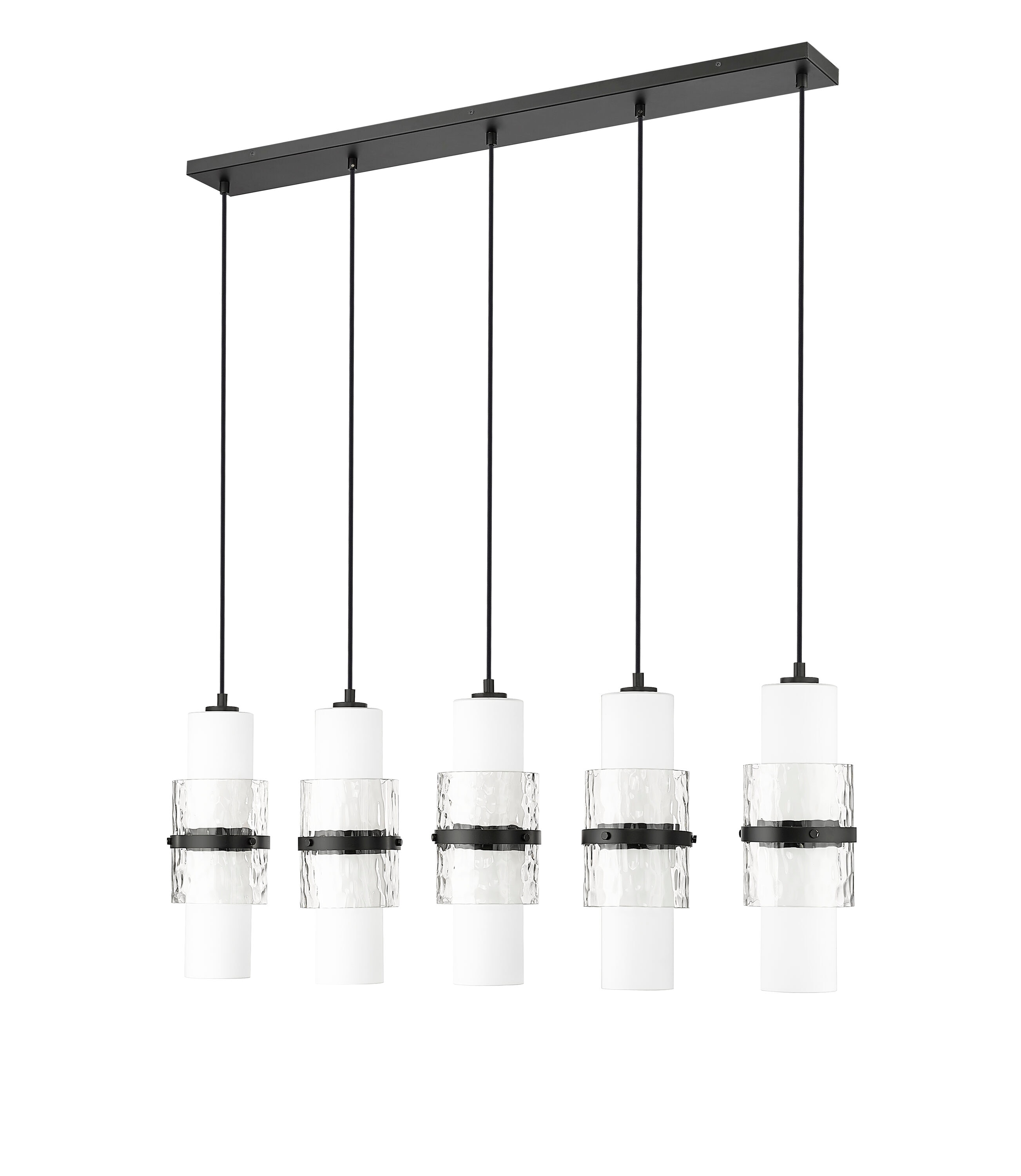 Cayden Matte Black 5-Light Linear Chandelier with Glass Shades