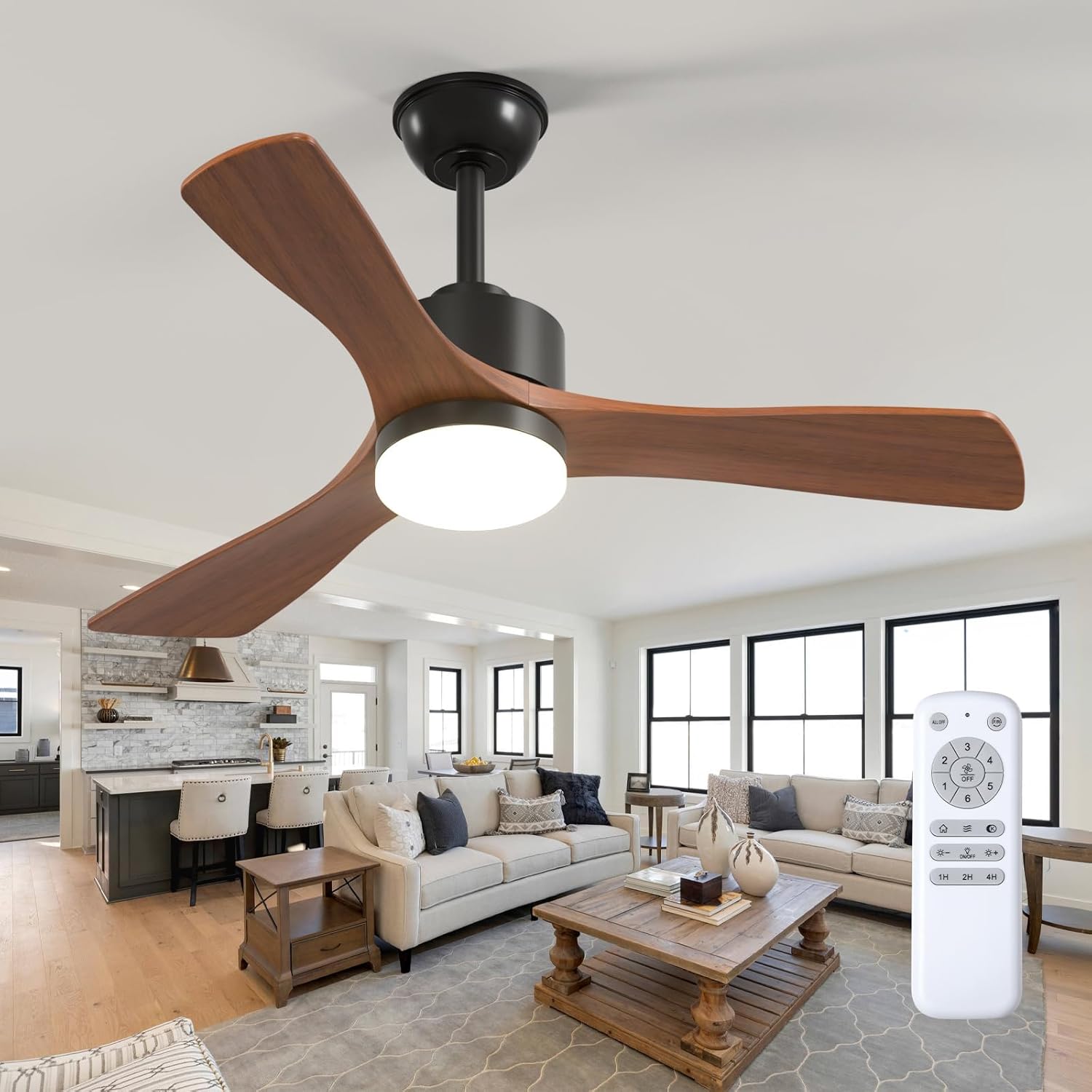Amico 42-in Black Walnut Ceiling Fan with Dimmable LED Light Remote Control 3CCT Indoor/Outdoor
