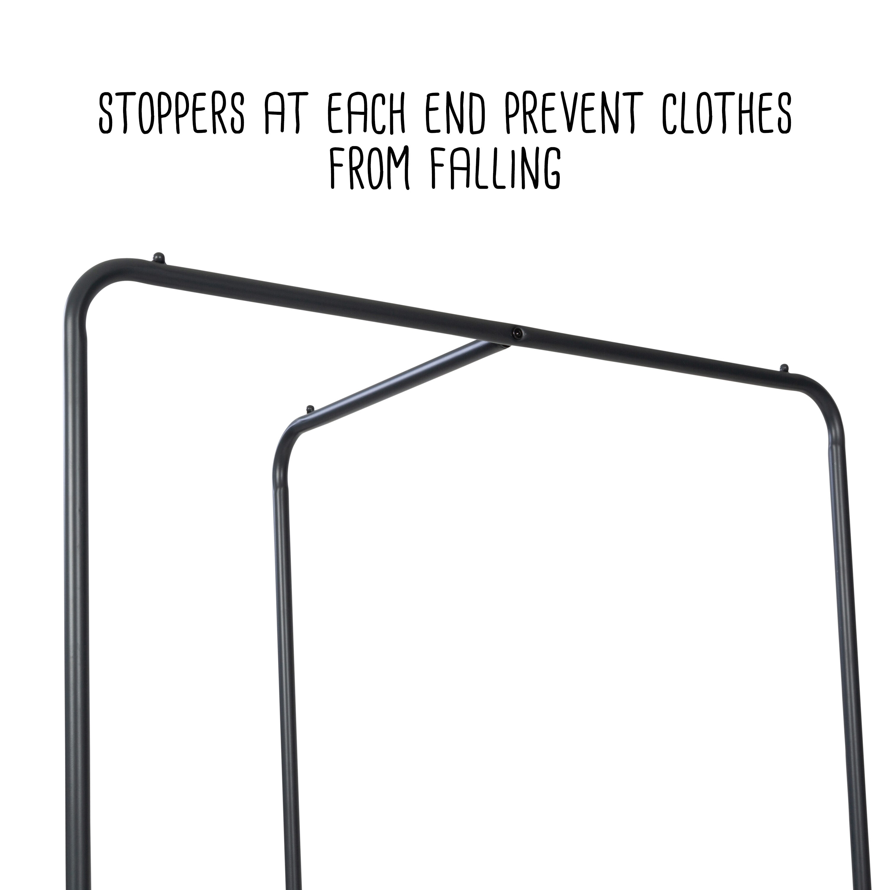 Black Steel Freestanding Corner Clothing Rack with Dark Gray Wood Shelf
