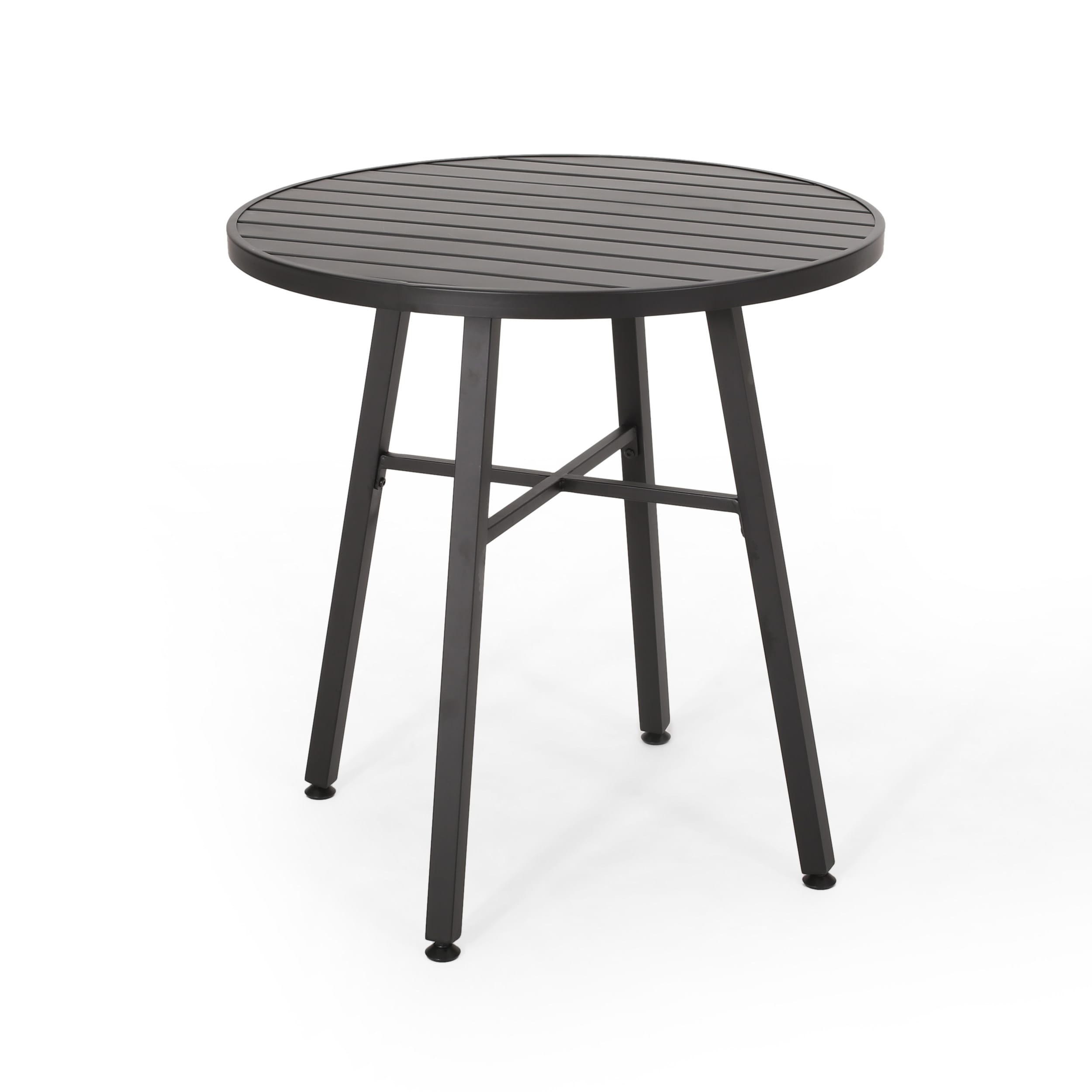 Matte Black and Beige Iron 3-Piece Outdoor Bistro Set with Cushions
