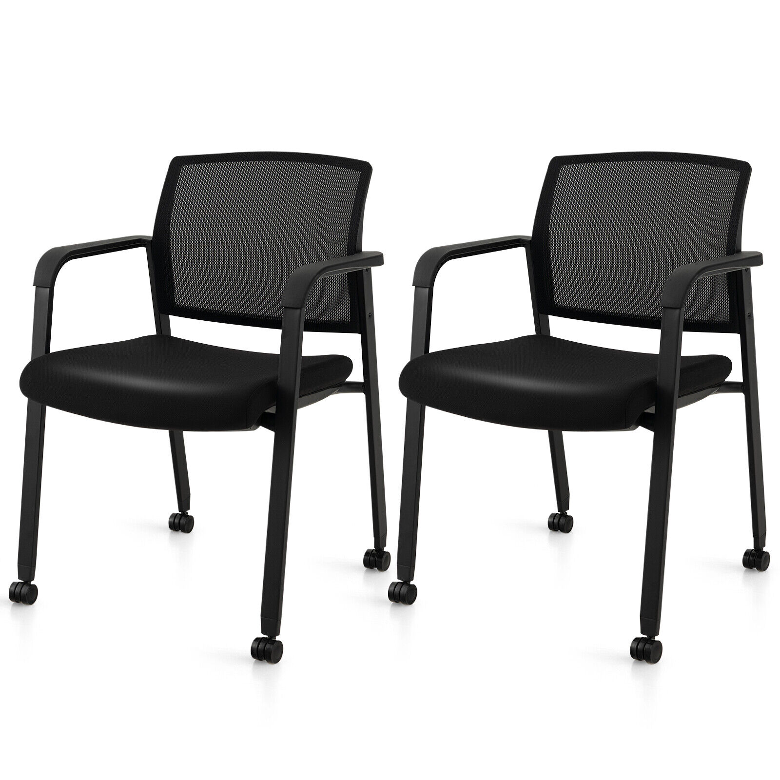 Slickblue D-CO-2-KD34501BC Set of 2 Mesh Back Black Modern Ergonomic Fixed Arm Foam Seat Stacking Guest Chair for Office