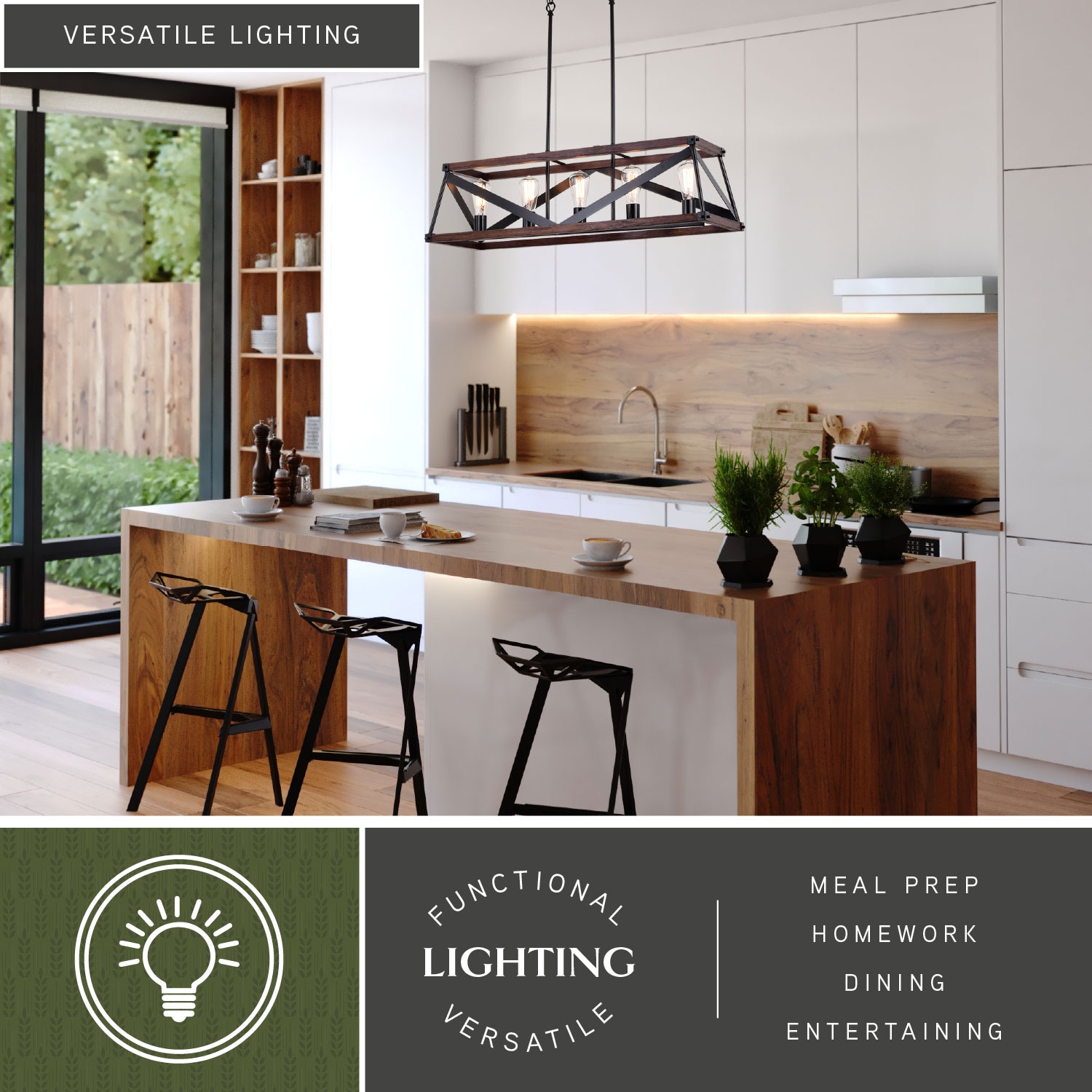 Matte Black and Sycamore Wood Cage Linear Chandelier