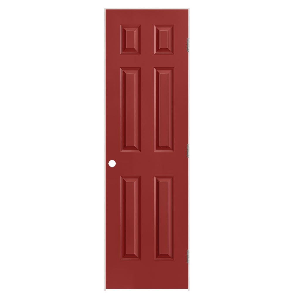 Masonite 1317212 24-in x 80-in Barn Red Hollow core 6-panel Left hand Smooth Prefinished Molded composite Flat Jamb Single Prehung Interior Door