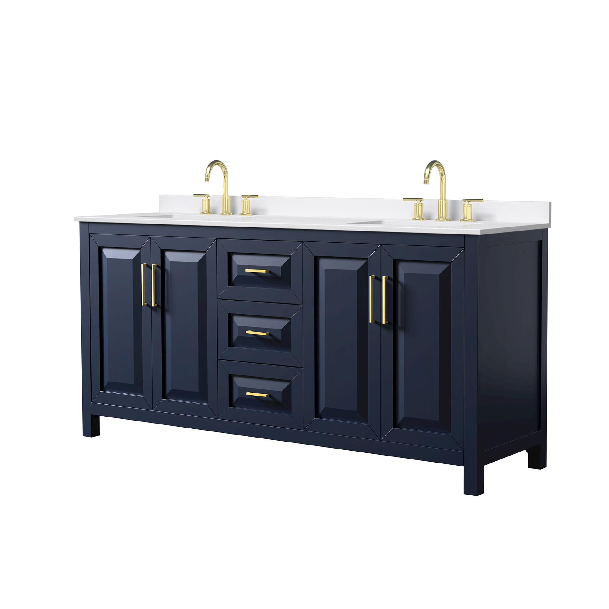 Wyndham Collection Daria 72-in Dark Blue with Brushed Gold Trim Undermount Double Sink Bathroom Vanity with White Quartz Quartz Top