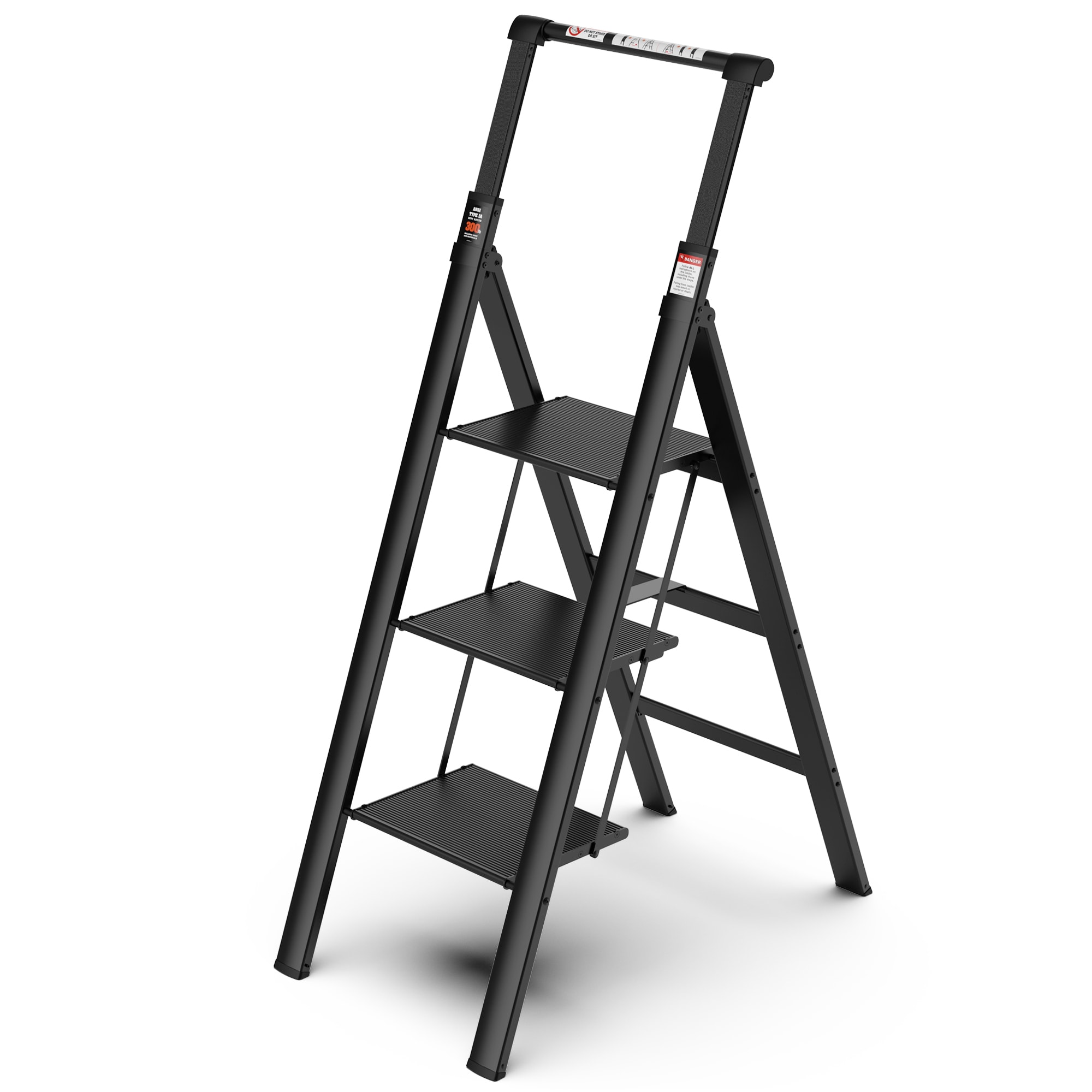 Maocao Hoom 3 Step Ladder 3-Step 300-lb Capacity Black Aluminum Foldable Step Stool YCBH355905 Sansujyuku sansujyuku.com