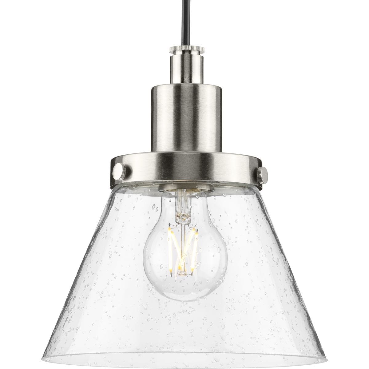 Progress Lighting P500382-009 Hinton Brushed Nickel Farmhouse Seeded glass Cone Small Hanging Pendant light
