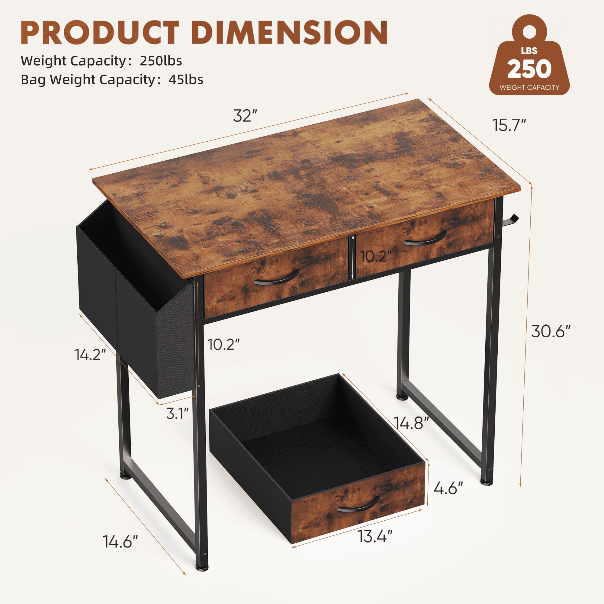 Sweetcrispy L-D-2CZ-32IN-RUST desks - View #8