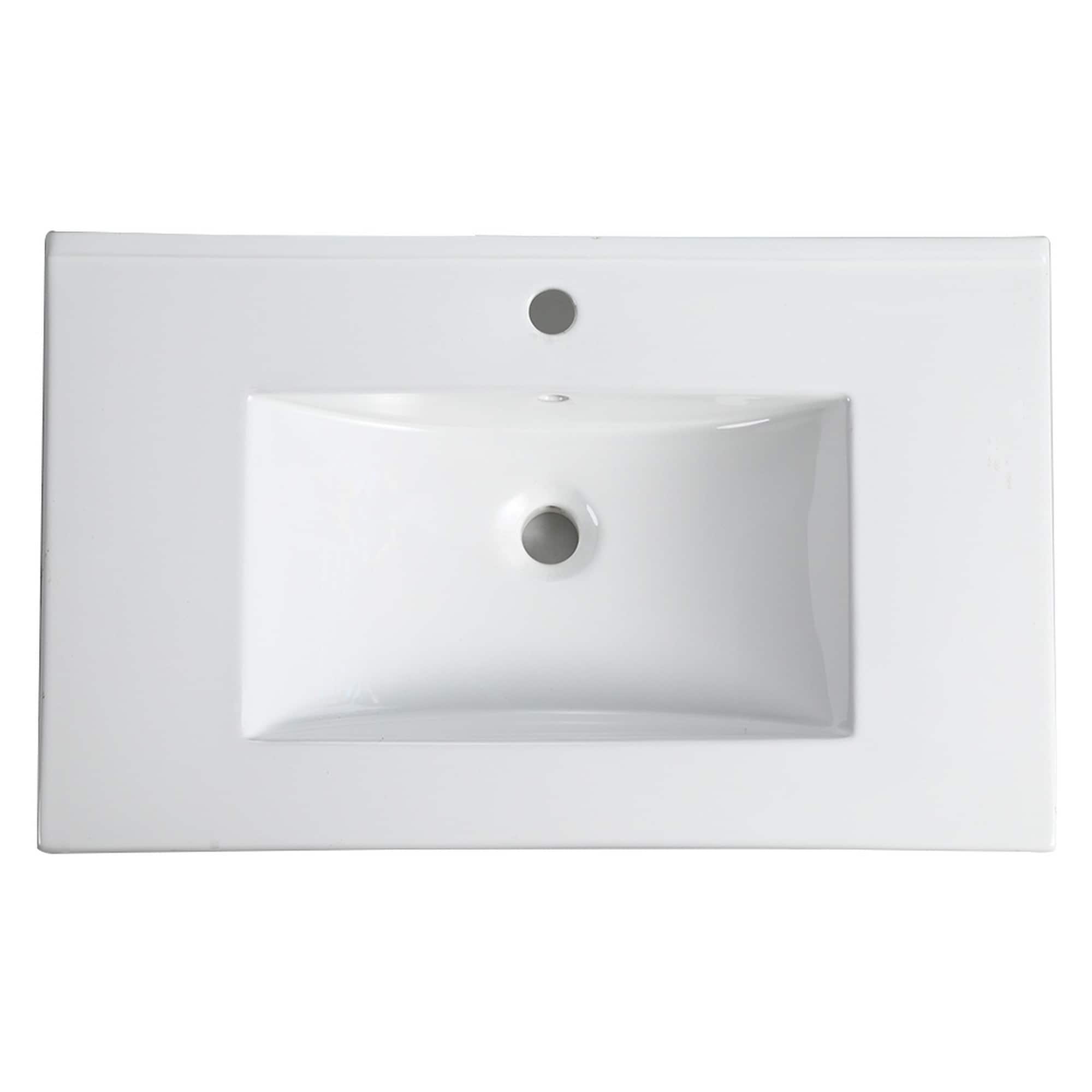 IAK - 30 inch White Ceramic Bathroom Vanity Sink with Integrated Countertop