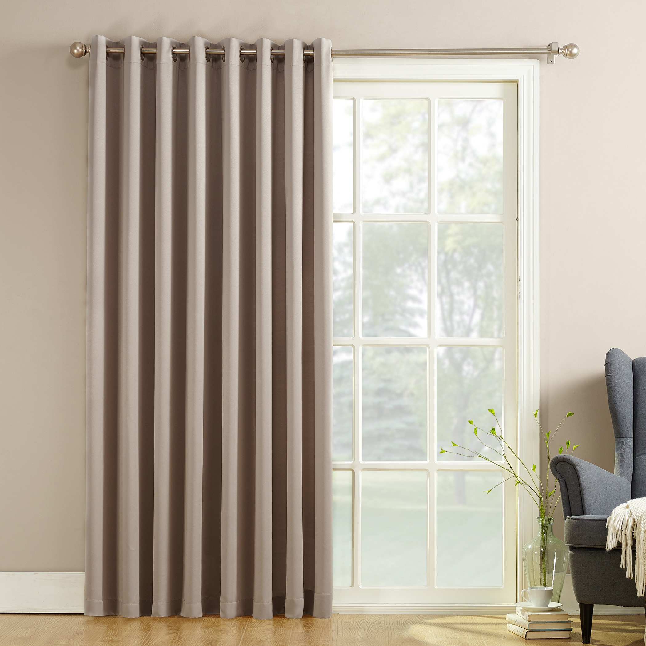 Sun Zero 84 In Stone Room Darkening Interlined Grommet Single Curtain Panel The Curtains Ds Department At Lowes Com