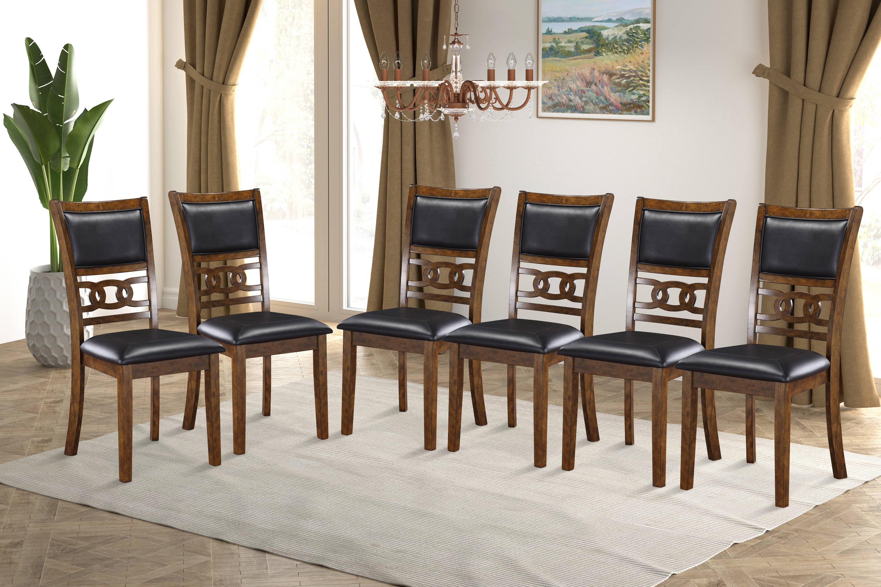 New Classic Furniture EC-S-40-1701-6CB2 Set of 6 Gia Faux Leather Upholstered Dining Side Chair (Wood Frame)