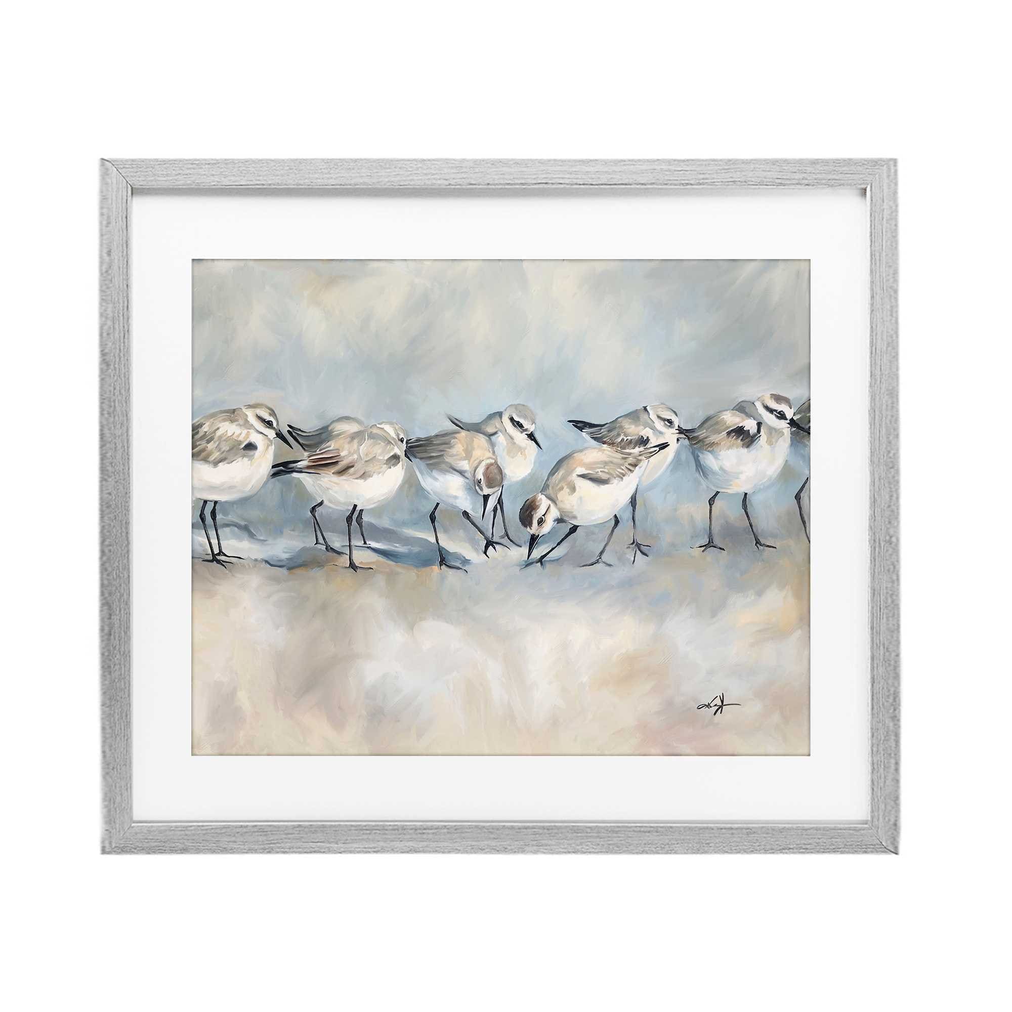 Stupell Industries BY-659-MFG-17X21 Shore Birds Lineup on Beach Gray Framed Print Under Glass 21 x 17