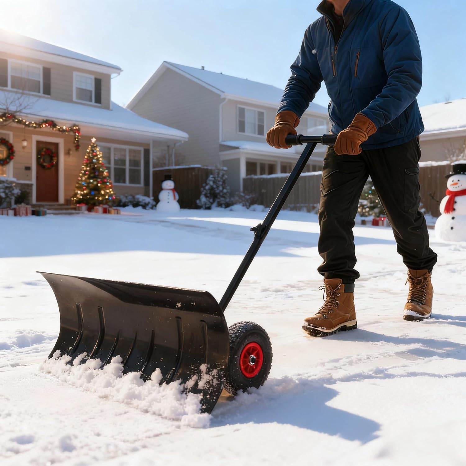 GAOMON Snow Shovel with Wheels for Driveway Heavy Duty Push Snow Plow ...