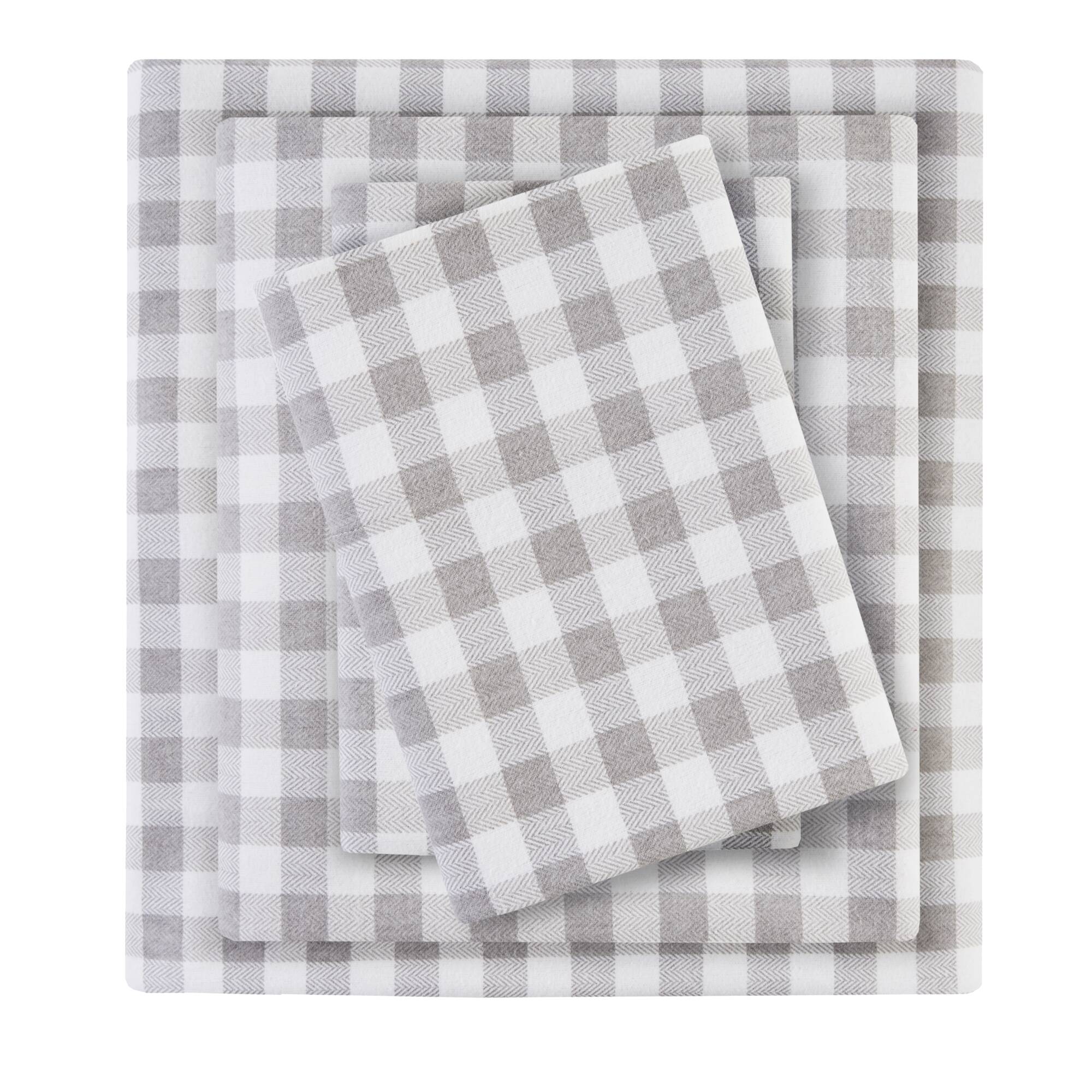 Tinyhomie 4 PCS King Printed Sheet Set Gray Herringbone Check in the ...