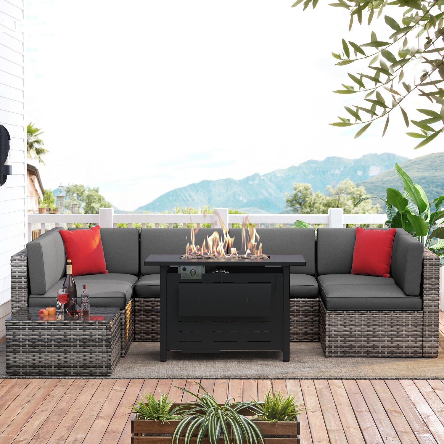 Bapipro BP3508G19 8 -Piece Rattan Patio Sofa Conversation Set with Gray Cushions