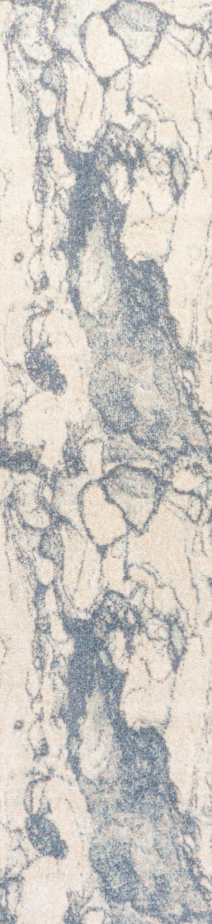 Blue and Cream Synthetic Abstract Runner Rug, 2' x 8'