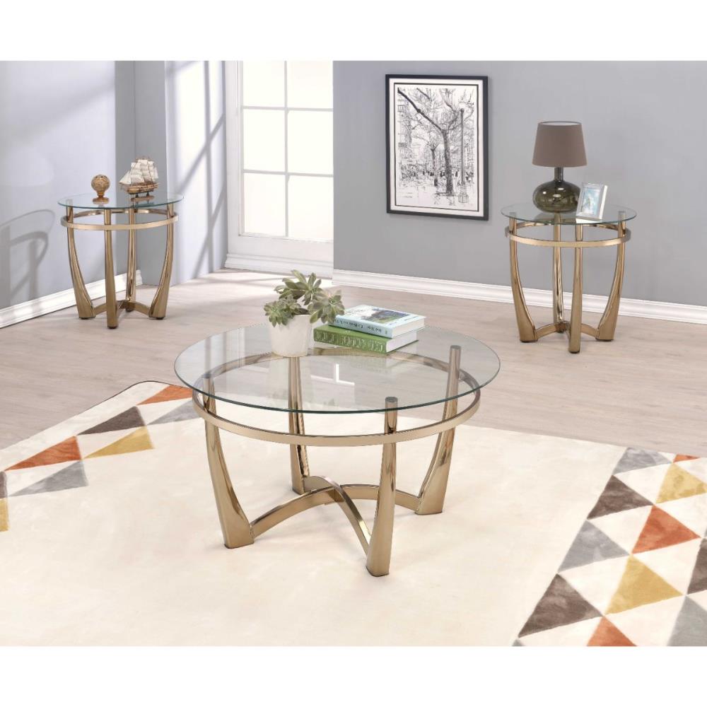 HomeRoots 286054 Amelia 23-in W x 25-in H Champagne Clear Glass Glass Round Modern End Table Assembly Required