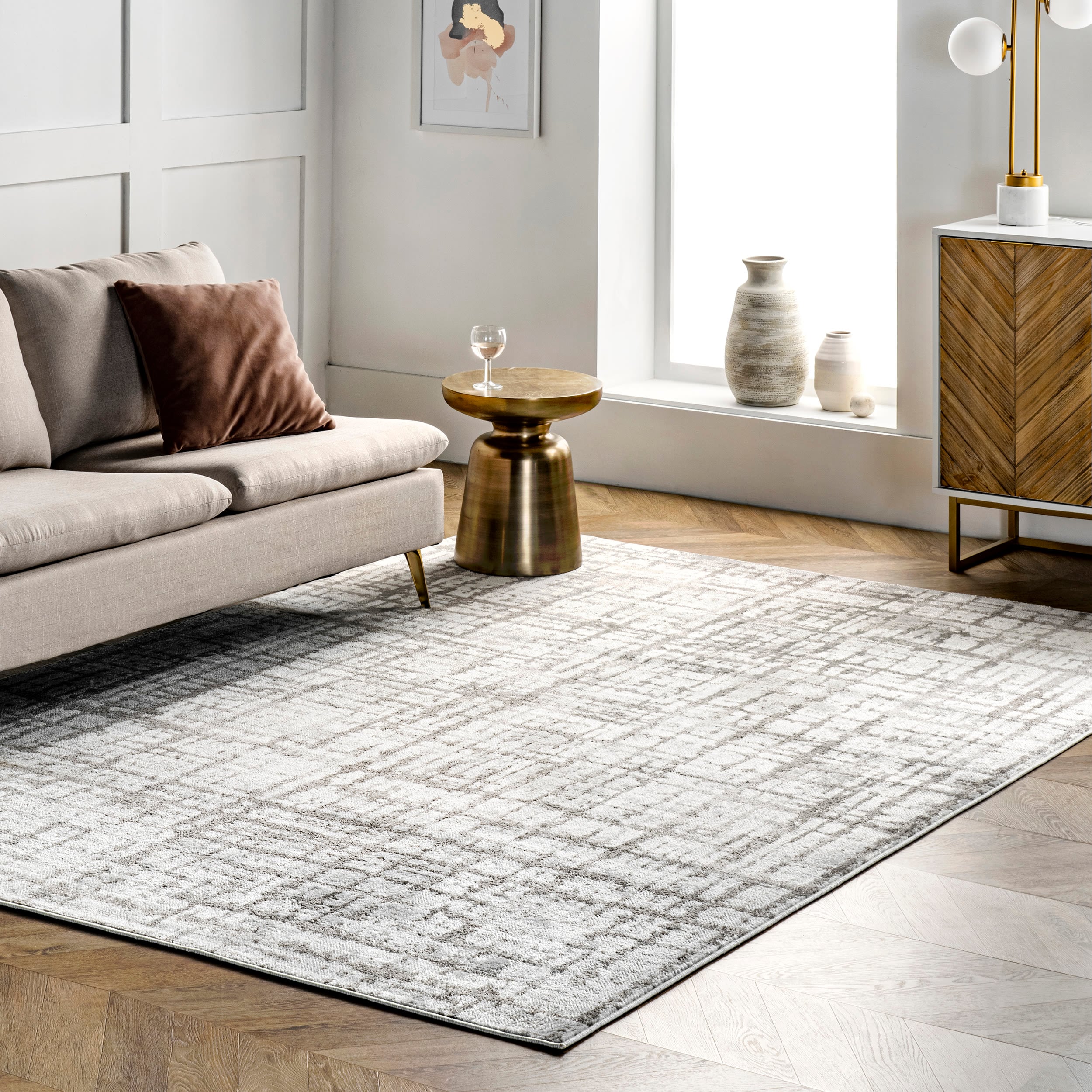 nuLOOM LPBL01A-6709 Campbell 6 x 9 (ft) Loomed Polypropylene Light Grey Rectangular Indoor Abstract Area rug