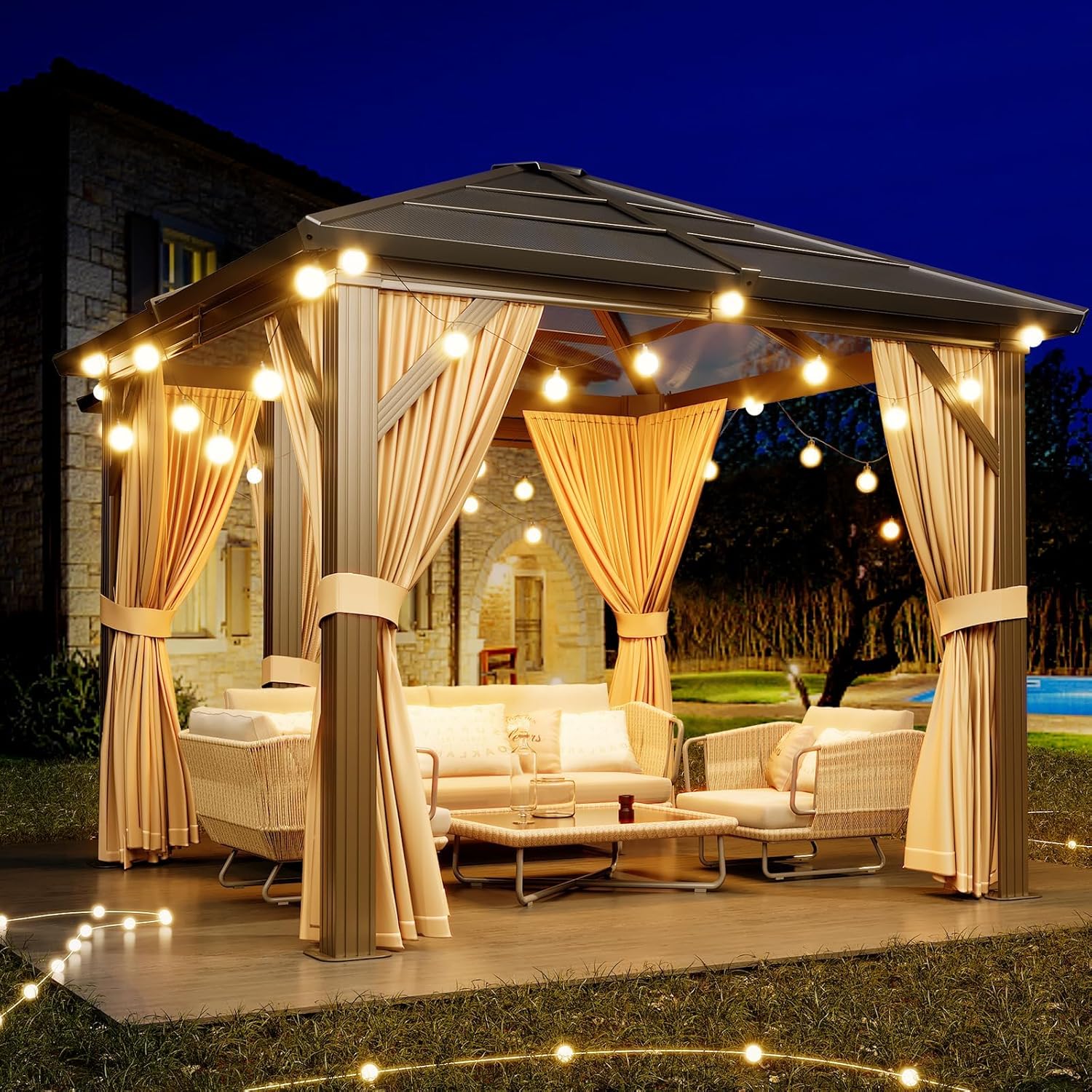 GAOMON 10ftx12ft Hardtop Gazebo - Aluminum Frame Polycarbonate Roof ...
