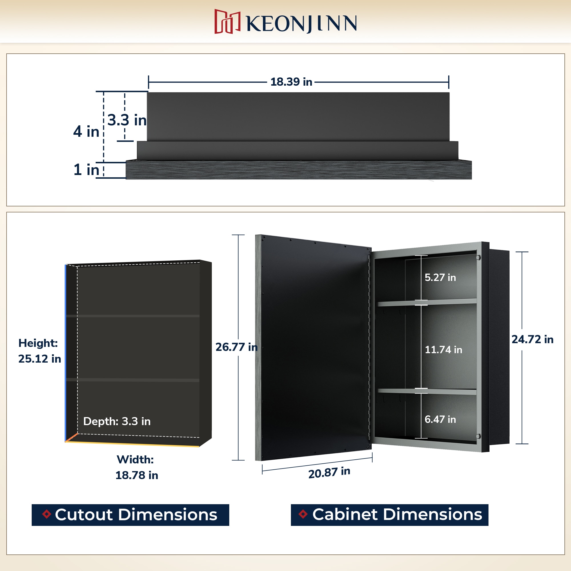 Keonjinn LW-JSKJG-FJ-5368BK Bathroom-Medicine-Cabinets - View #3