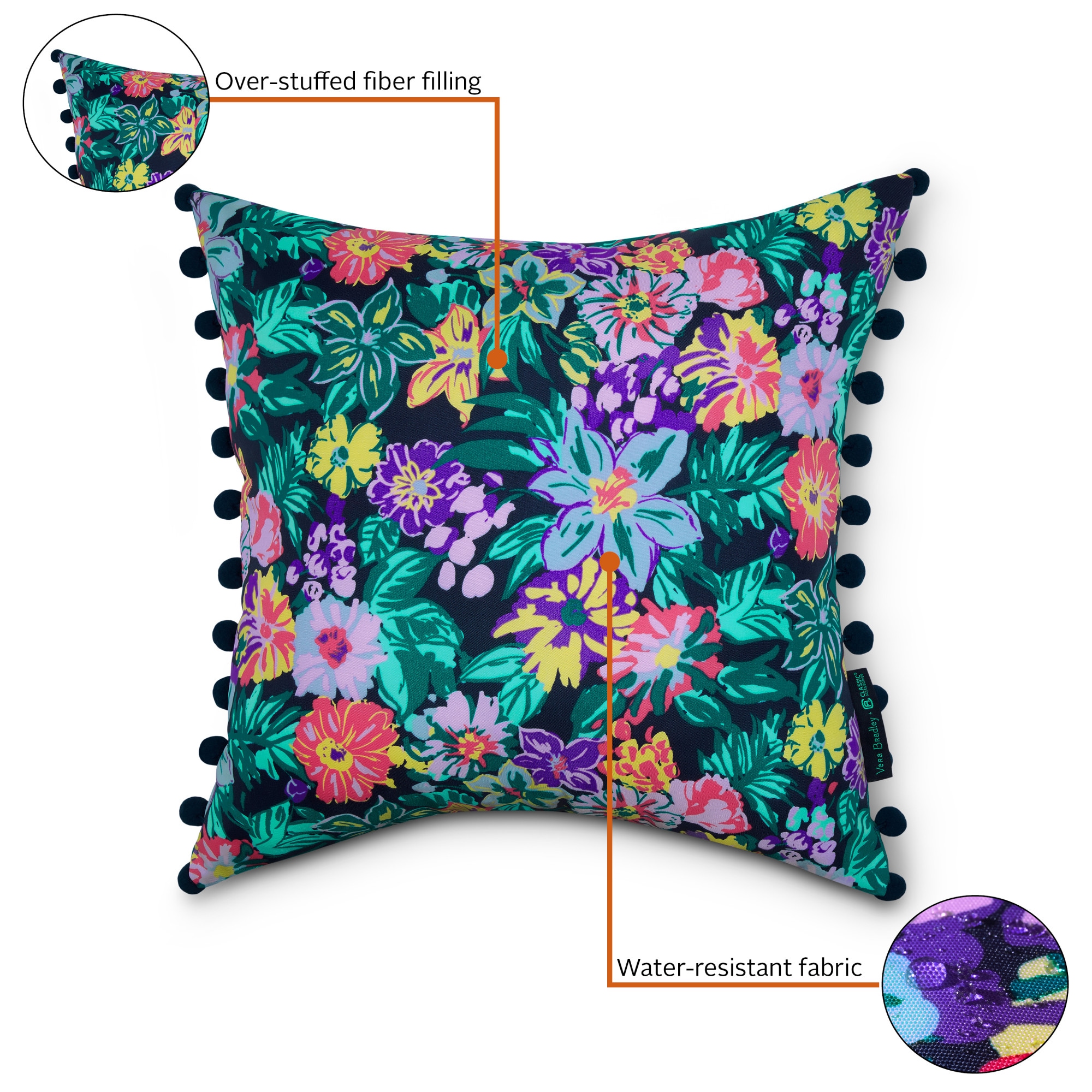 Happy Blooms Water-Resistant Square Outdoor Throw Pillows, Set of 2