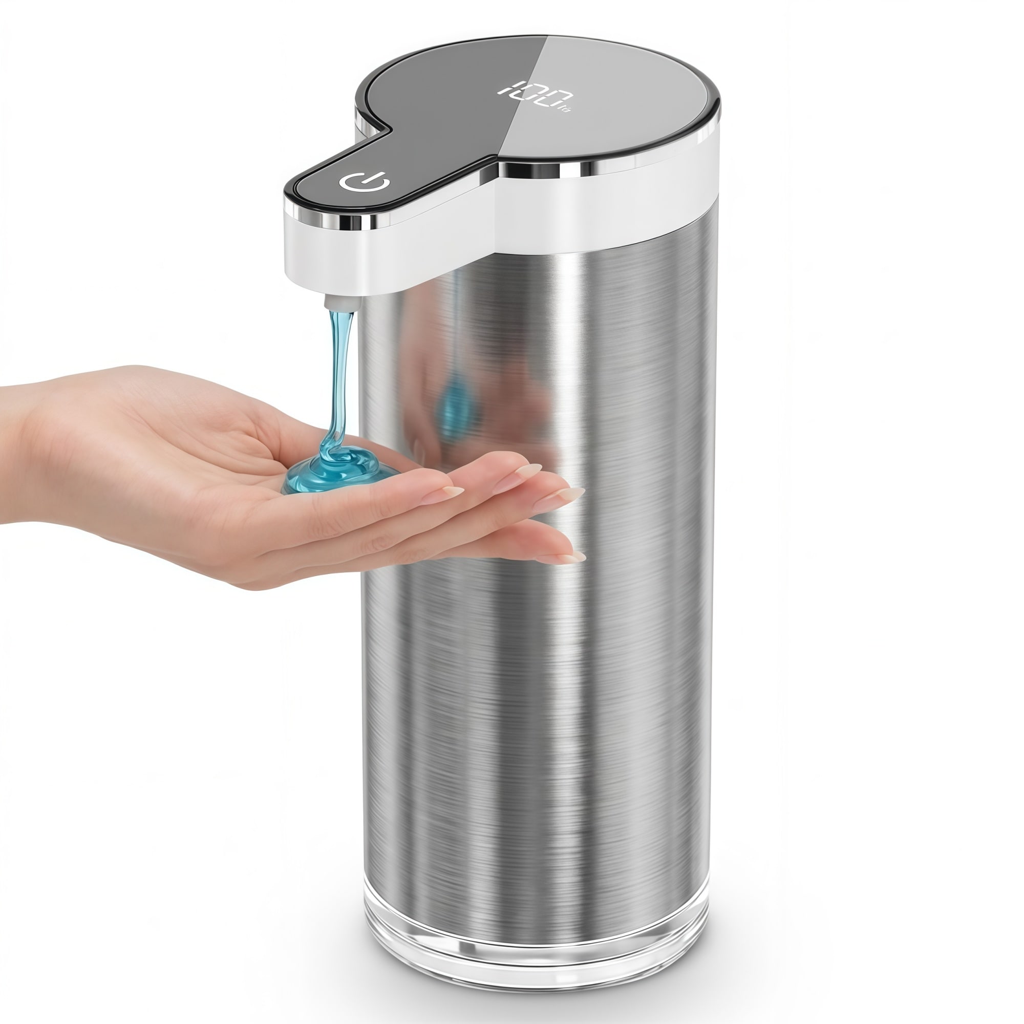 Numhew Automatic 11.8oz/350ml Touchless 4-Level USB Rechargeable Digital Display Stainless Steel White Liquid Soap Dispenser