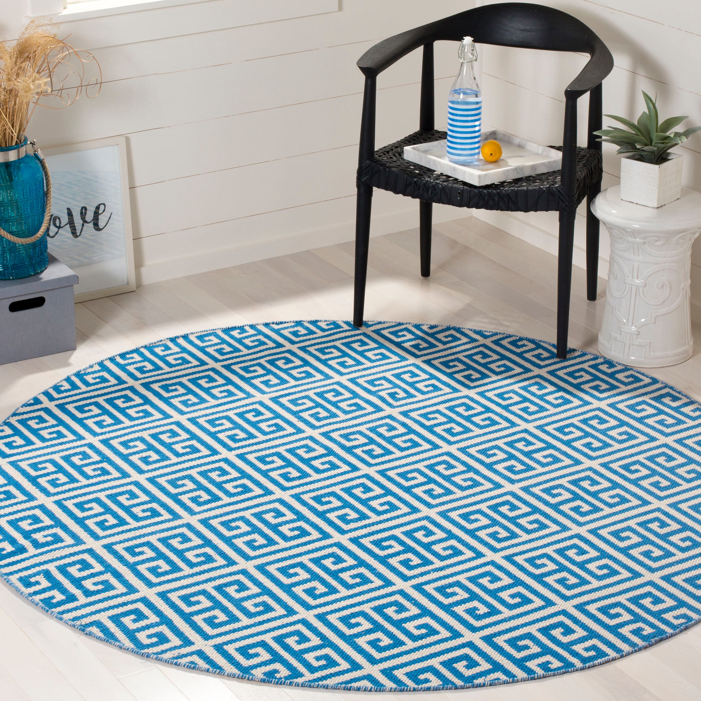 Safavieh MTK724C-6R Montauk Topsail 6 x 6 (ft) Cotton Blue/Ivory Round Indoor Coastal Area rug