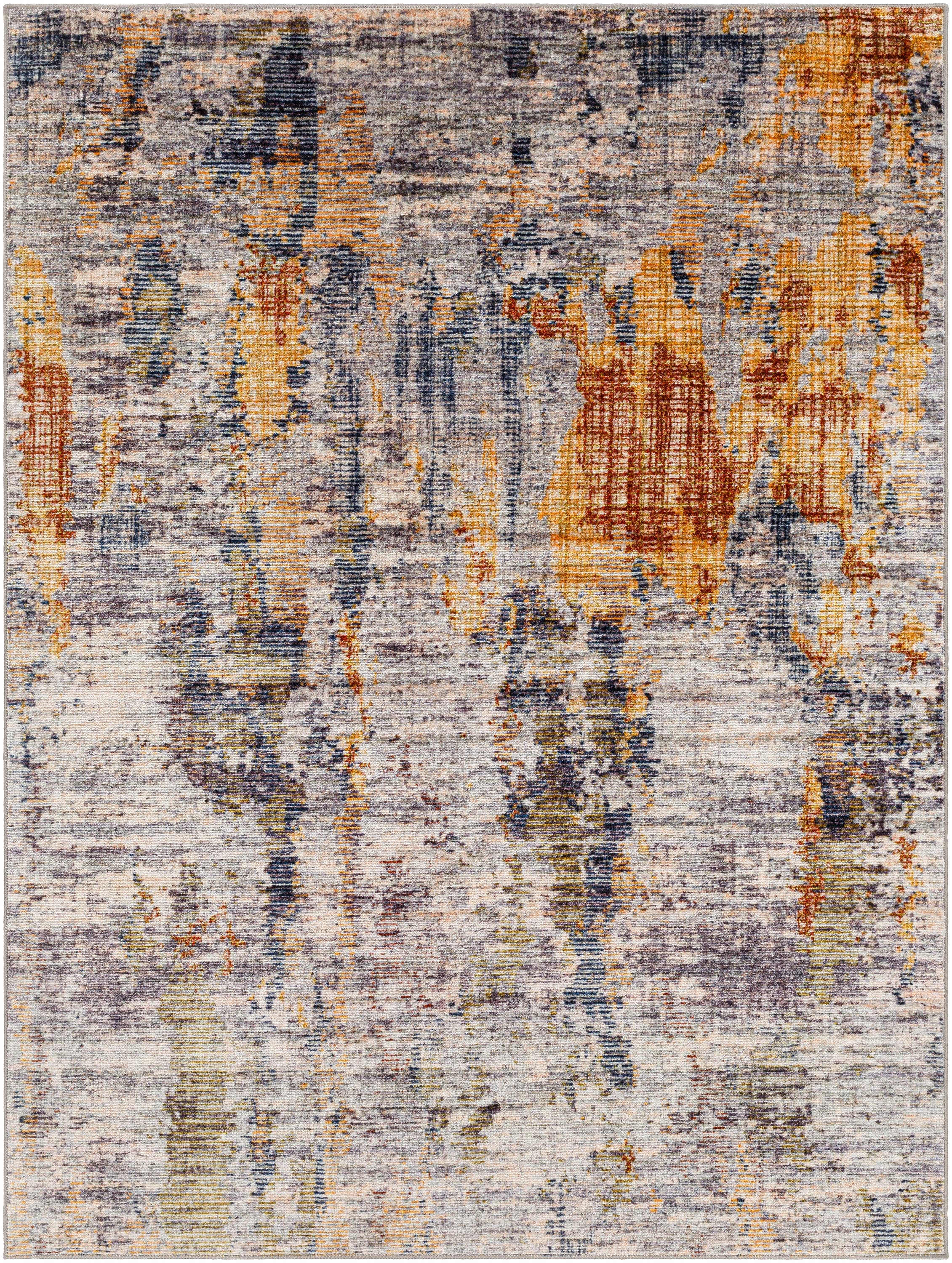 Gray Abstract Synthetic Reversible Washable Rug 2'7" x 4'