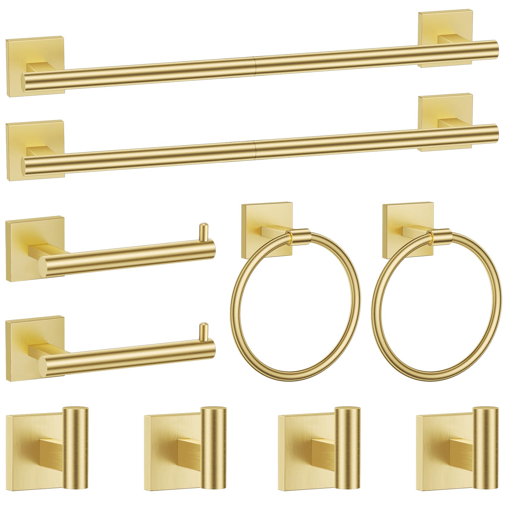 Lovav - Brushed Gold 10pieces Stainless Steel Bathroom Hardware Set Wall Mounted Towel Bar Toilet...