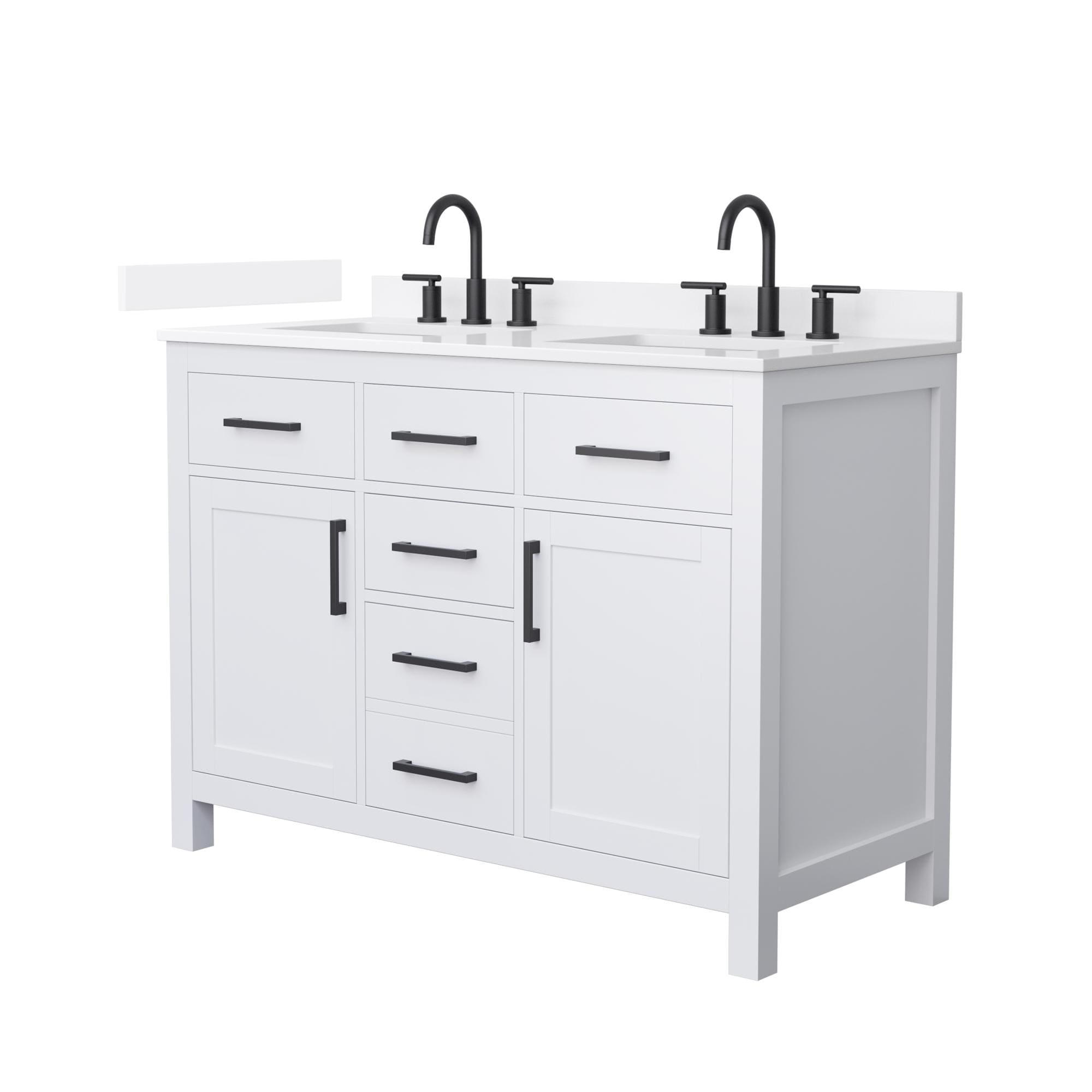 Wyndham Collection WCG242448DWBWQUS3MXX Beckett 48-in White with Matte Black Trim Undermount Double Sink Bathroom Vanity with White Quartz Quartz Top