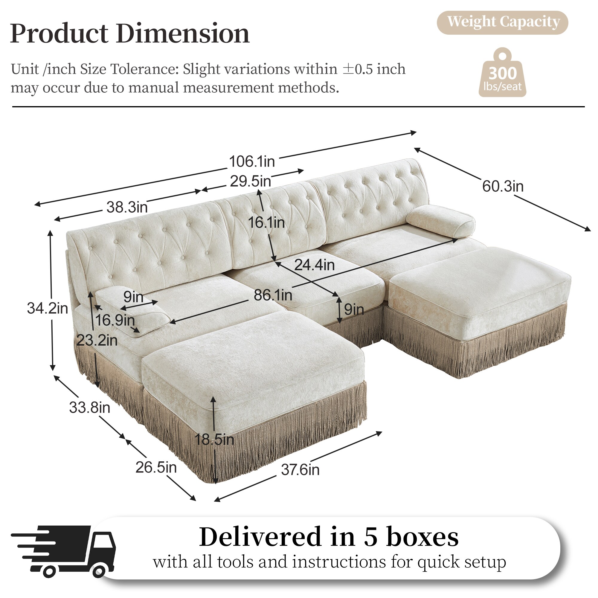 Homy Casa TASSEL 106-in W Chesterfield Style Beige Velvet Sofa 3-Seater ...
