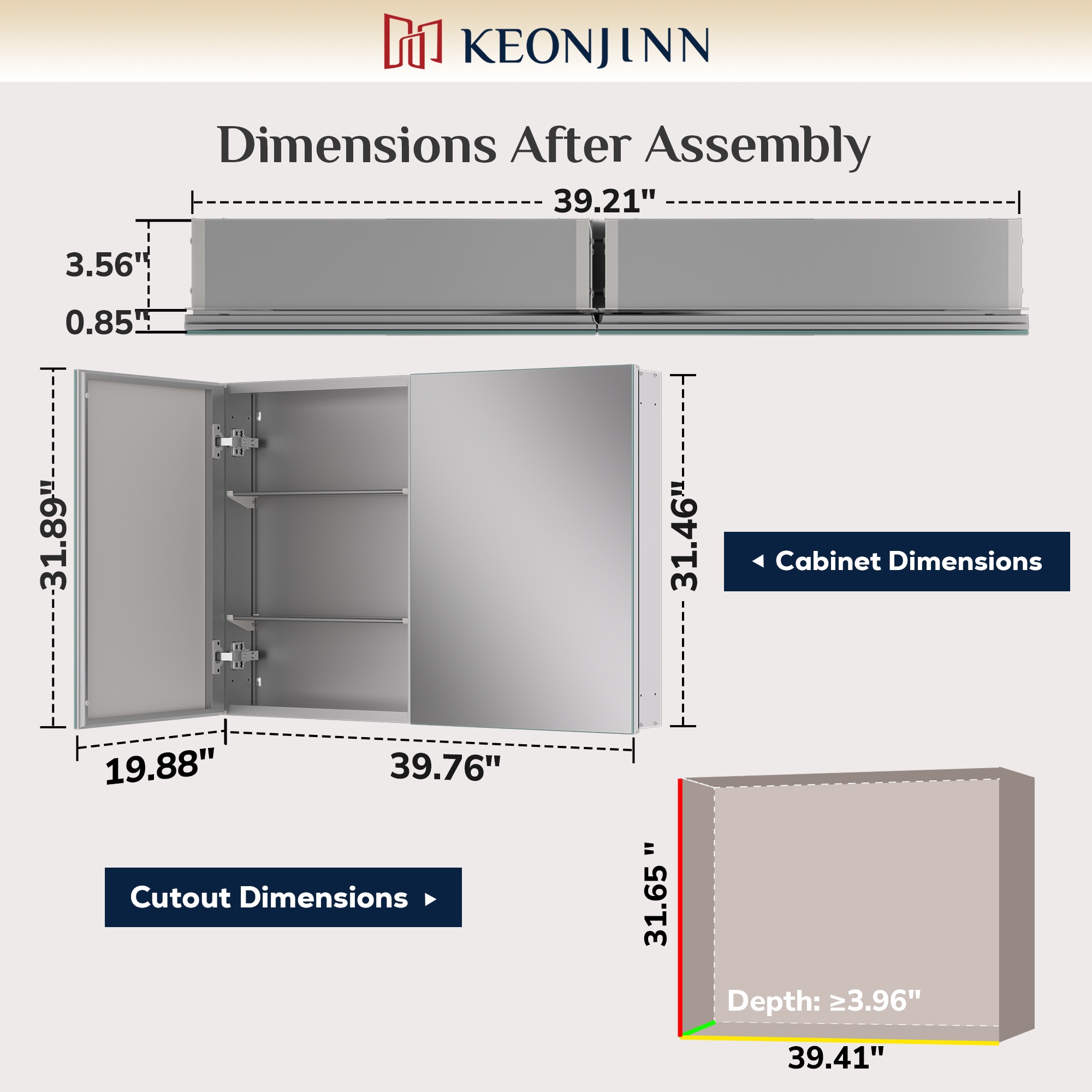 Keonjinn LW-JG-FXFJP-10181-SI Bathroom-Medicine-Cabinets - View #4