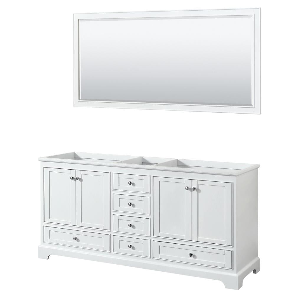 Wyndham Collection WCS202072DWHCXSXXM70 Deborah 72-in White Bathroom Vanity Base Cabinet without Top (Mirror Included)