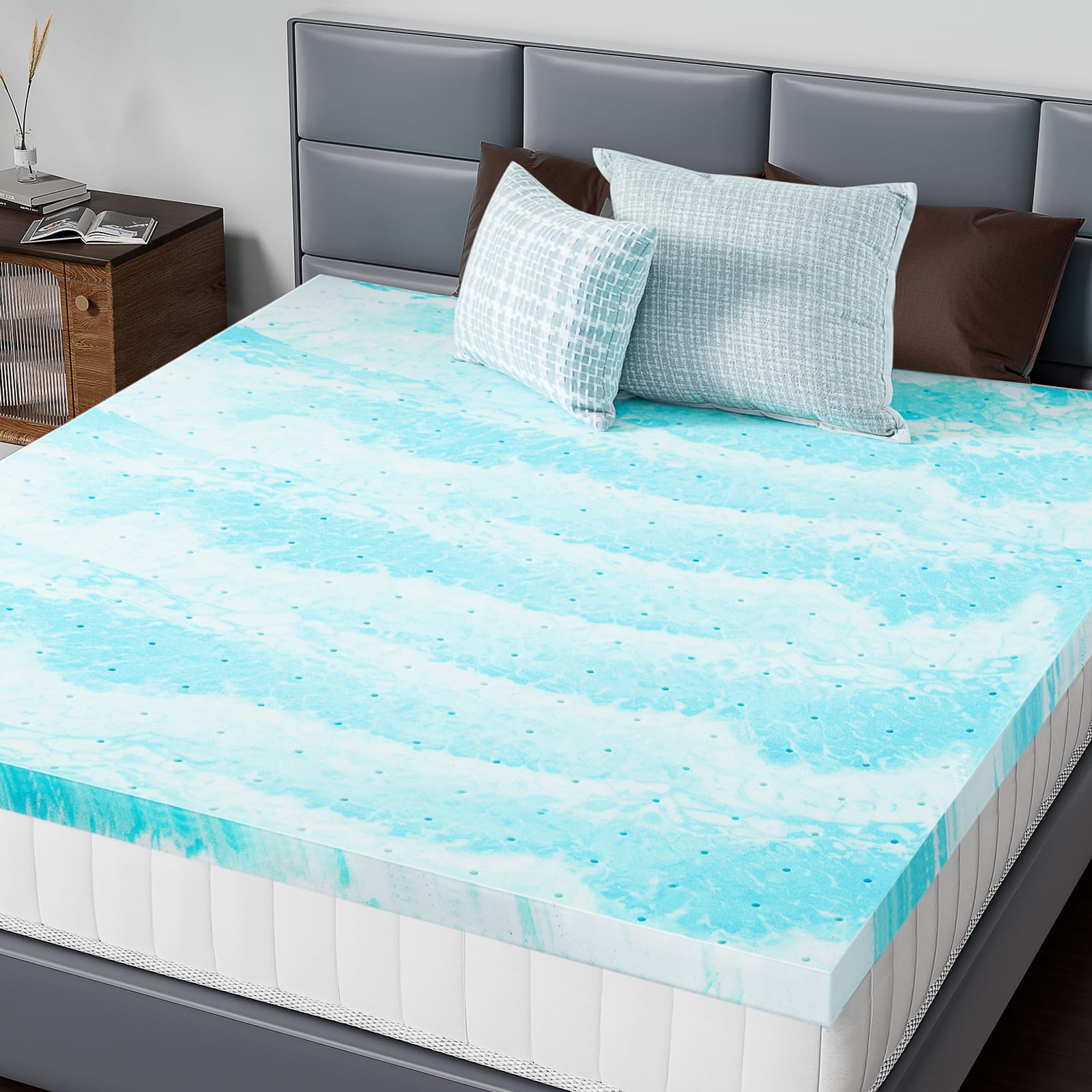 Sweetcrispy 2-in D Soothing Cool Gel Memory Foam Full Hypoallergenic Mattress Topper