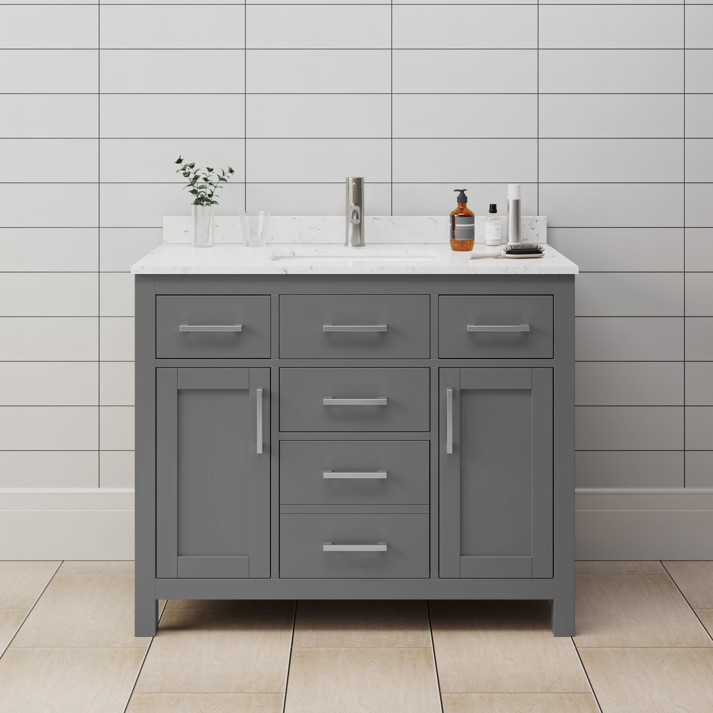 Wyndham Collection WCG242442SKGCCUNSMXX Beckett 42-in Dark Gray with Brushed Nickel Trim Undermount Single Sink Bathroom Vanity with Carrara Cultured Marble Top