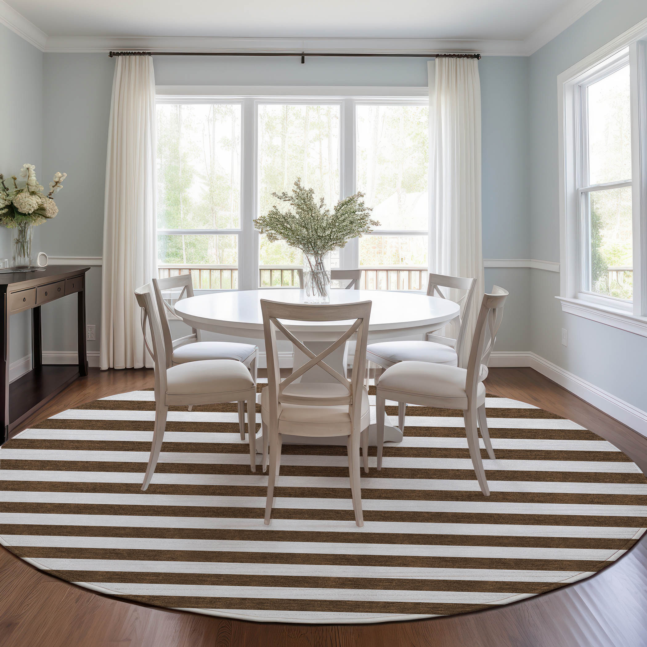 Addison Rugs ACN528CH8RO Chantille ACN528CH 8 x 8 (ft) Polyester Chocolate Round Indoor/Outdoor Stripe Machine washable Area rug