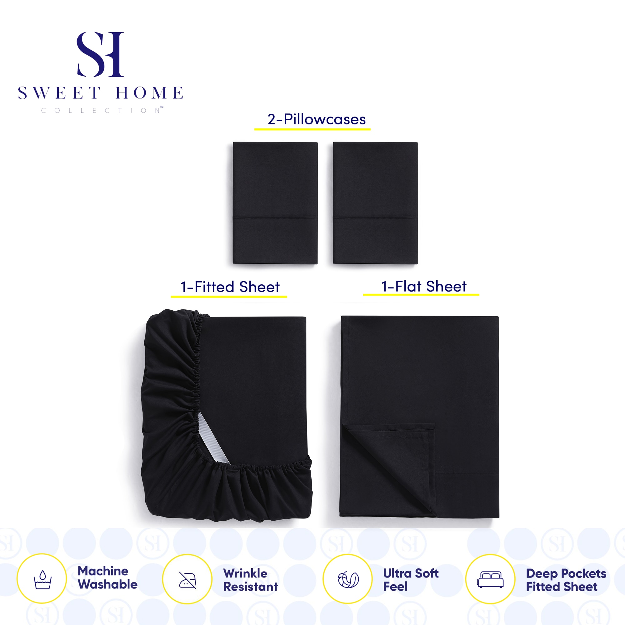 Sweet Home Collection LOW-4P-SH-XL-BLK Sheet-Sets - View #3